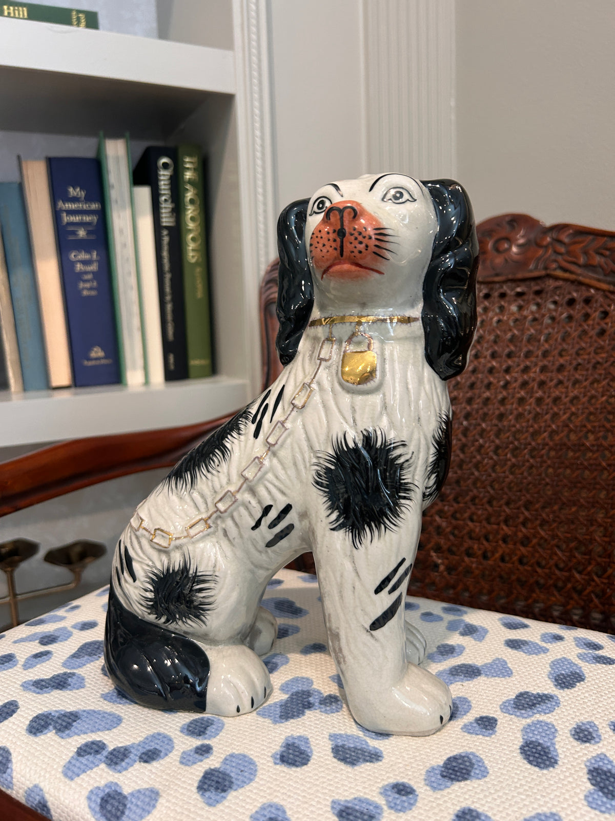 Vintage Staffordshire-Style Black & White Spaniel Dog