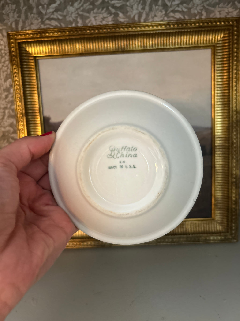Vintage Buffalo China Green Floral Trinket Dish