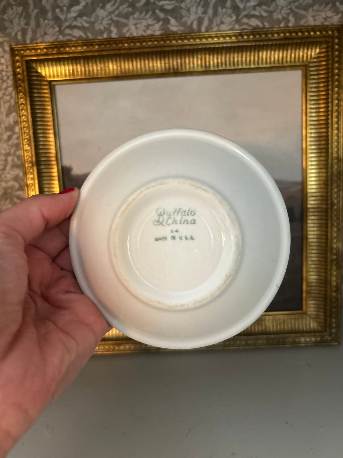 Vintage Buffalo China Green Floral Trinket Dish