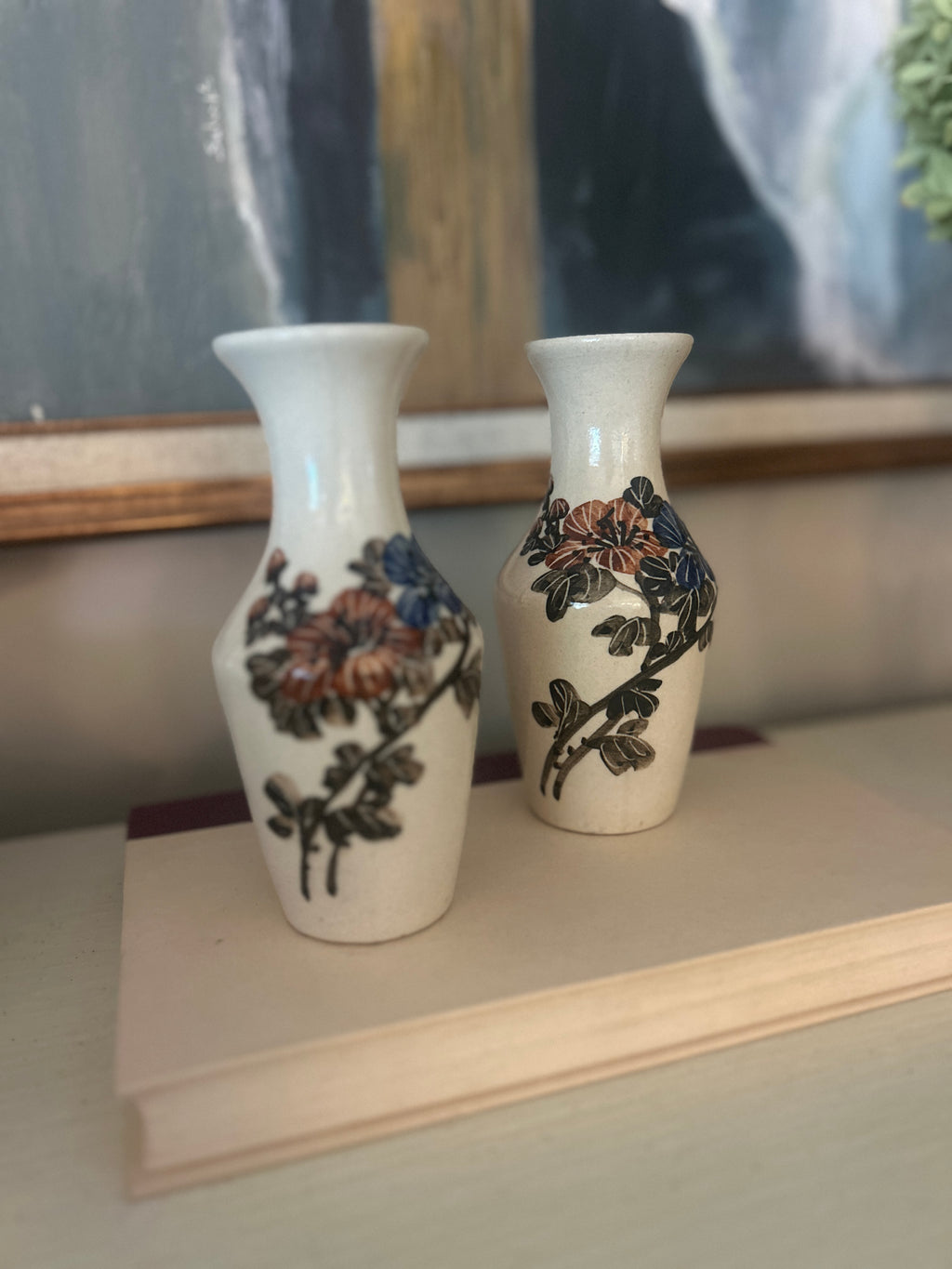 Vintage Floral Ceramic Bud Vase Pair