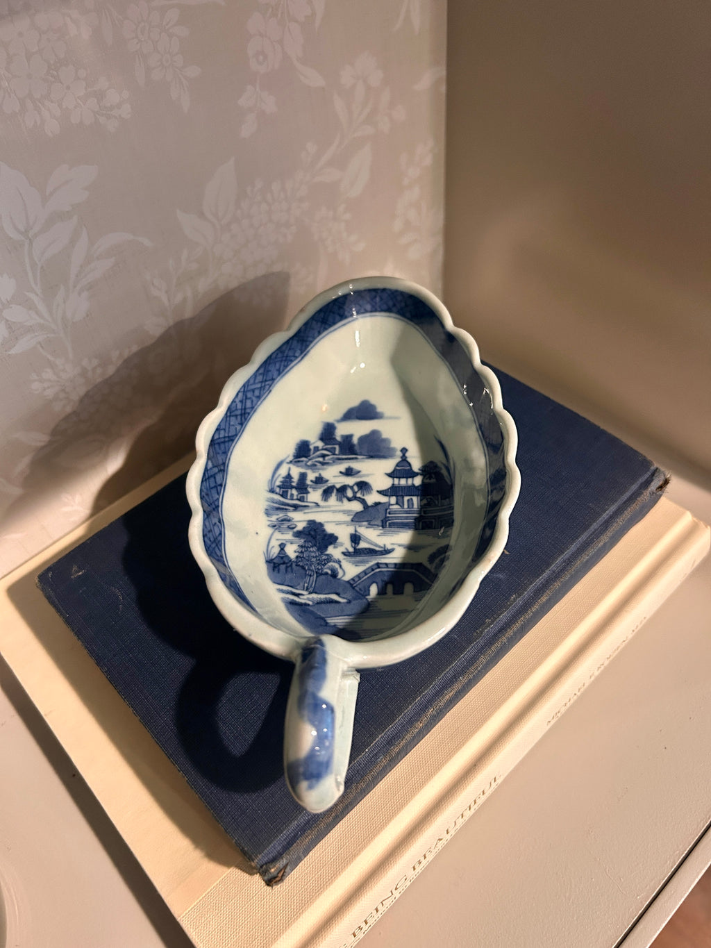Antique Chinese Export Canton Blue & White Saucedish