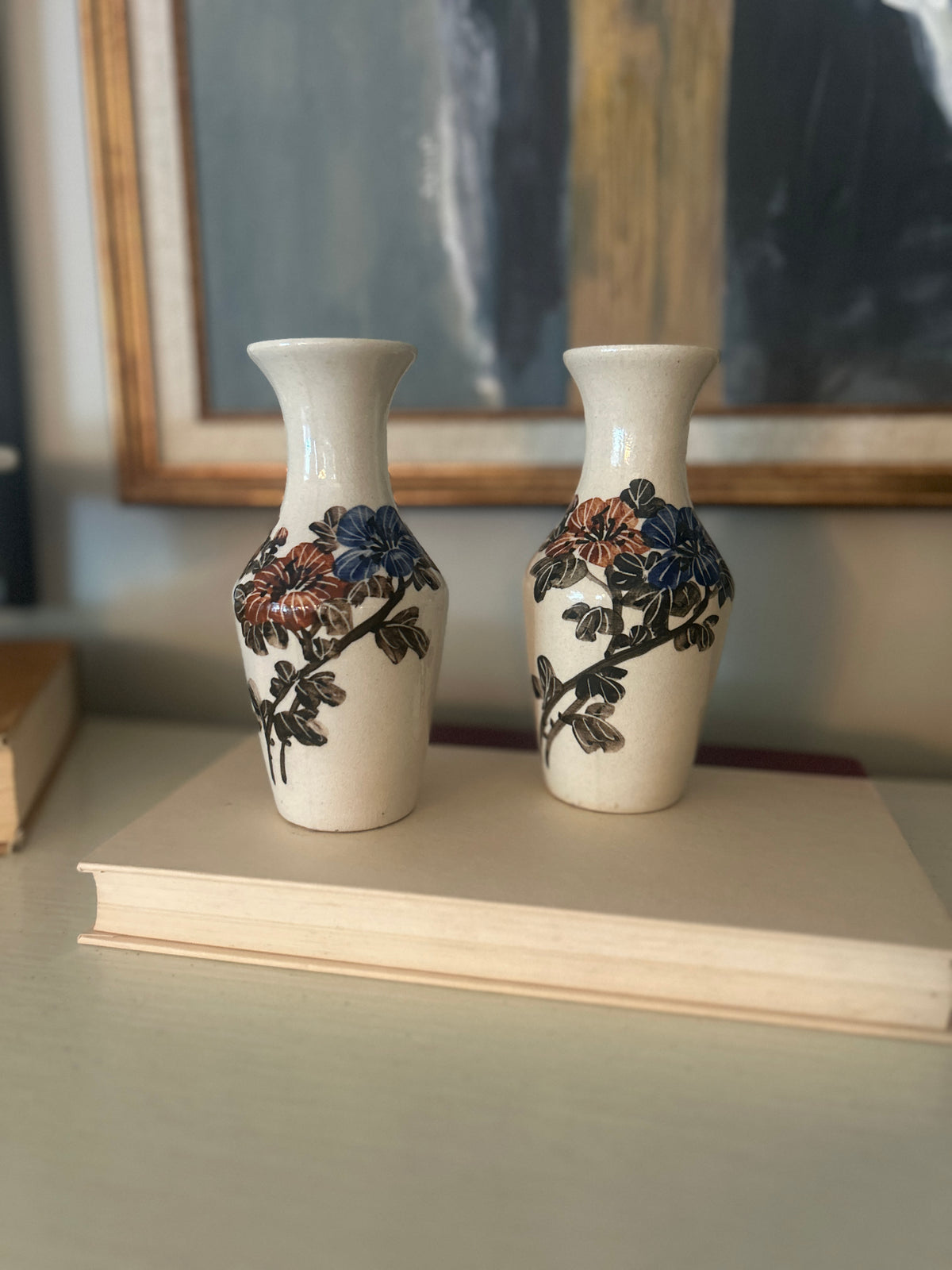 Vintage Floral Ceramic Bud Vase Pair