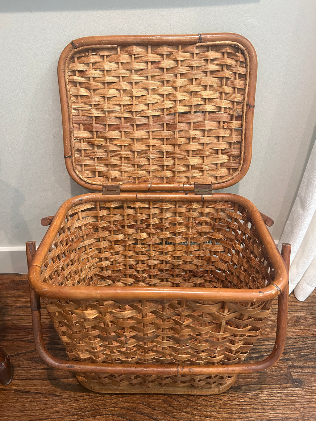 Vintage Woven Storage Basket with Faux Bamboo Handle