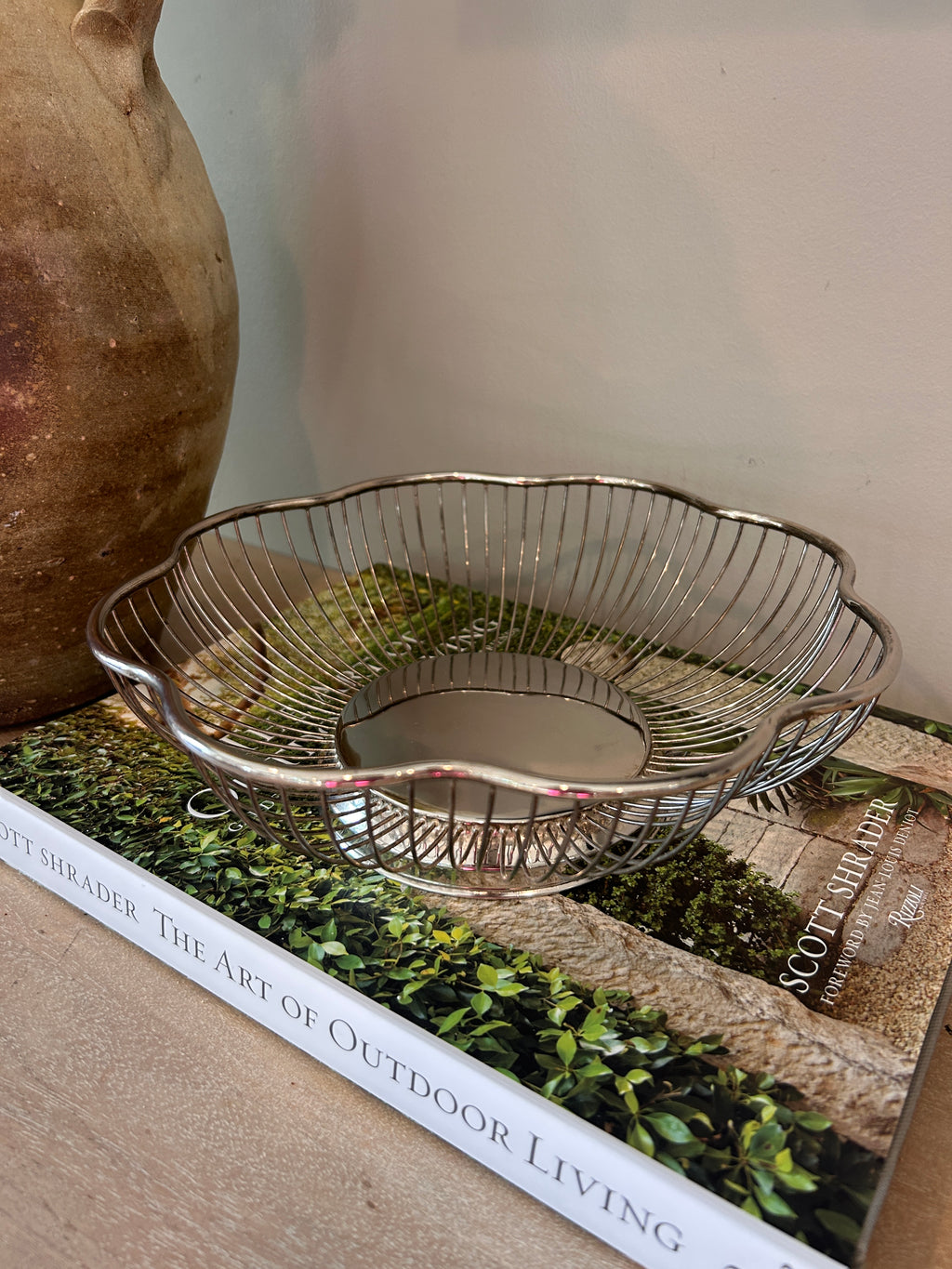 Vintage Silverplate Scalloped Wire Fruit Basket