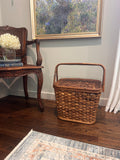 Vintage Woven Storage Basket with Faux Bamboo Handle