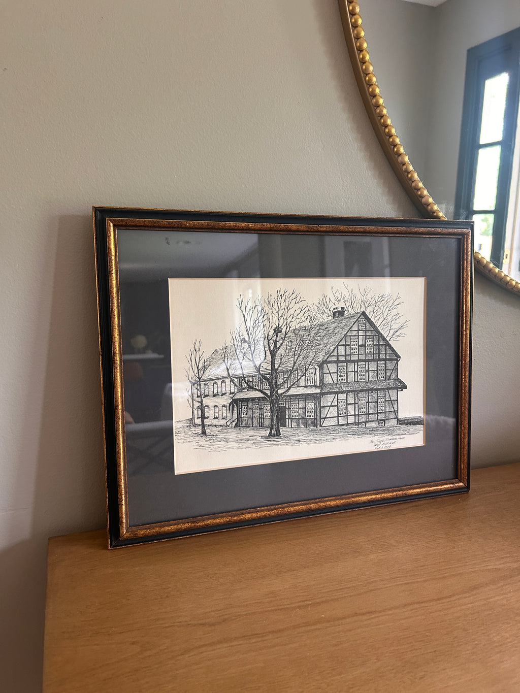 Vintage 1973 Pen-and-Ink Architectural Drawing- Old Salem