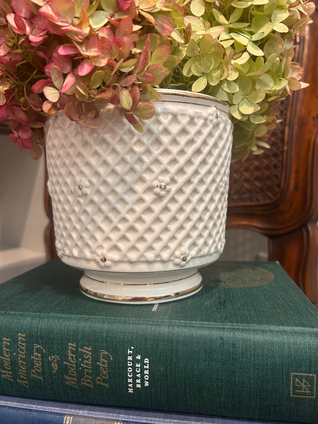 Vintage Relpo White Lattice Cachepot
