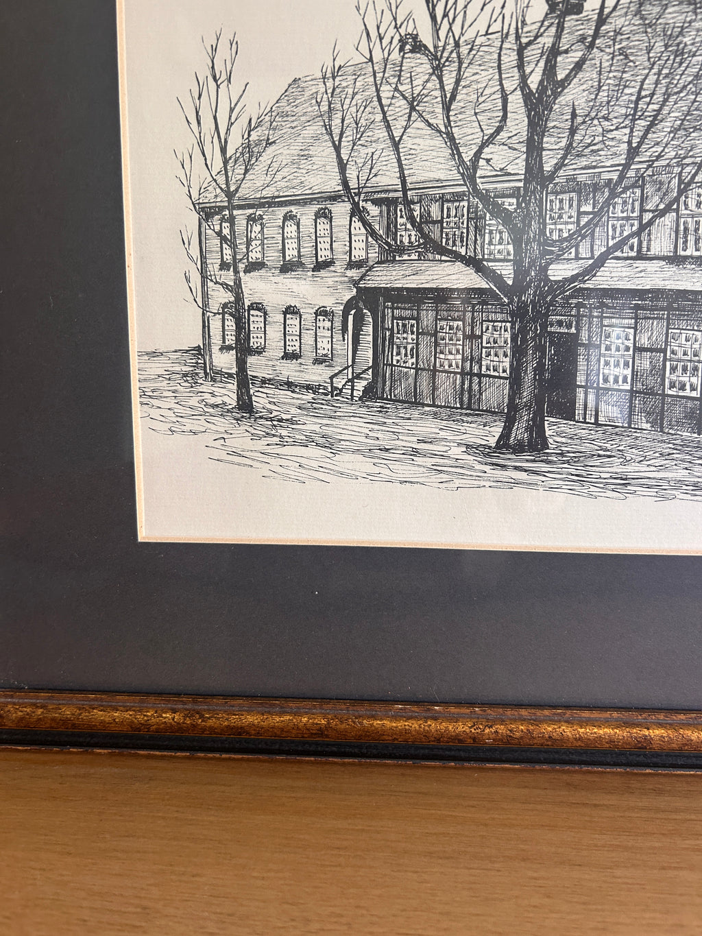 Vintage 1973 Pen-and-Ink Architectural Drawing- Old Salem