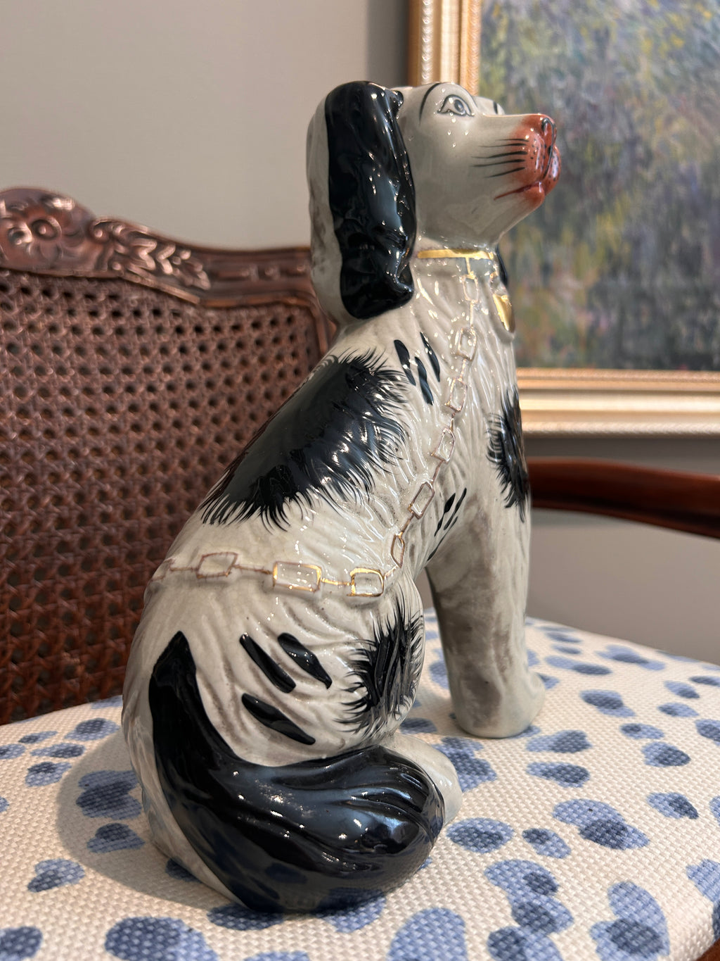 Vintage Staffordshire-Style Black & White Spaniel Dog