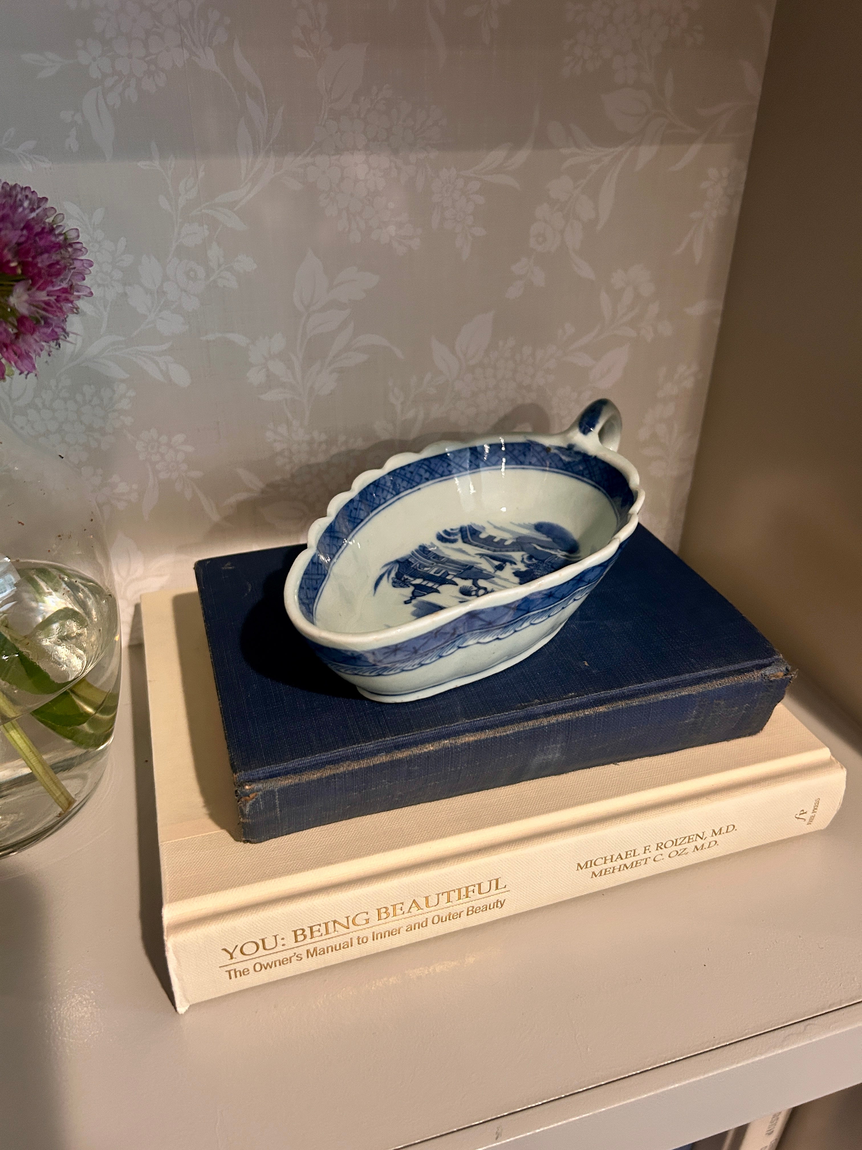 Antique Chinese Export Canton Blue & White Saucedish