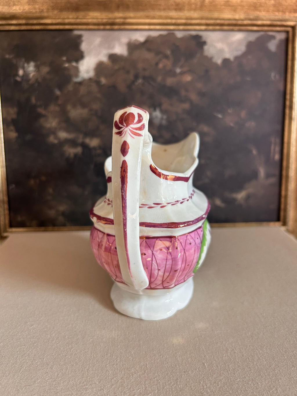 Antique Pink Lusterware Creamer Pitcher