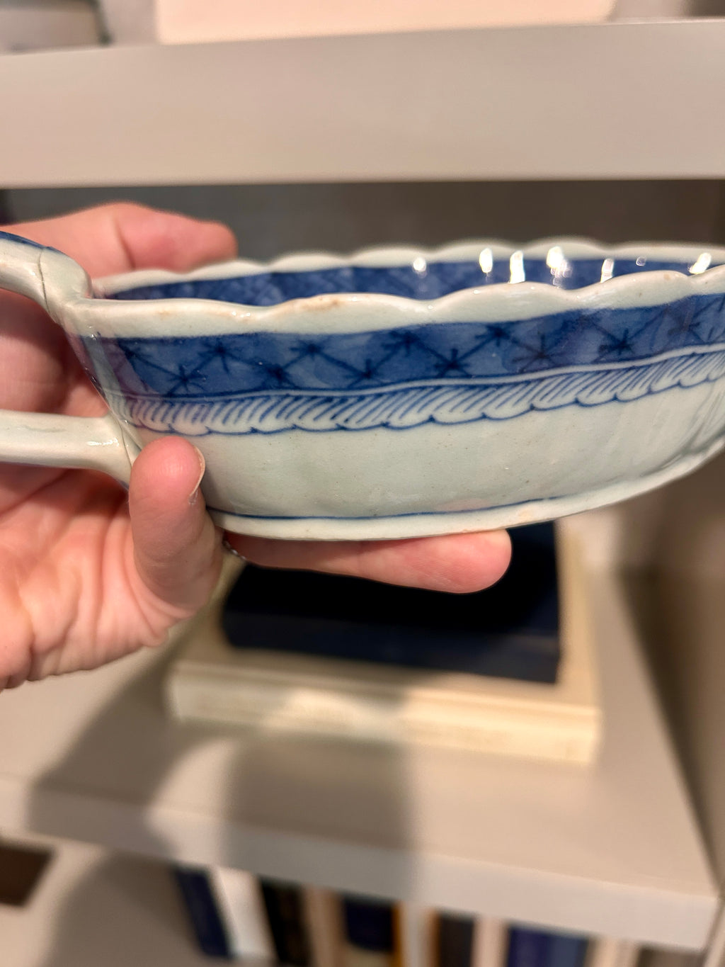 Antique Chinese Export Canton Blue & White Saucedish