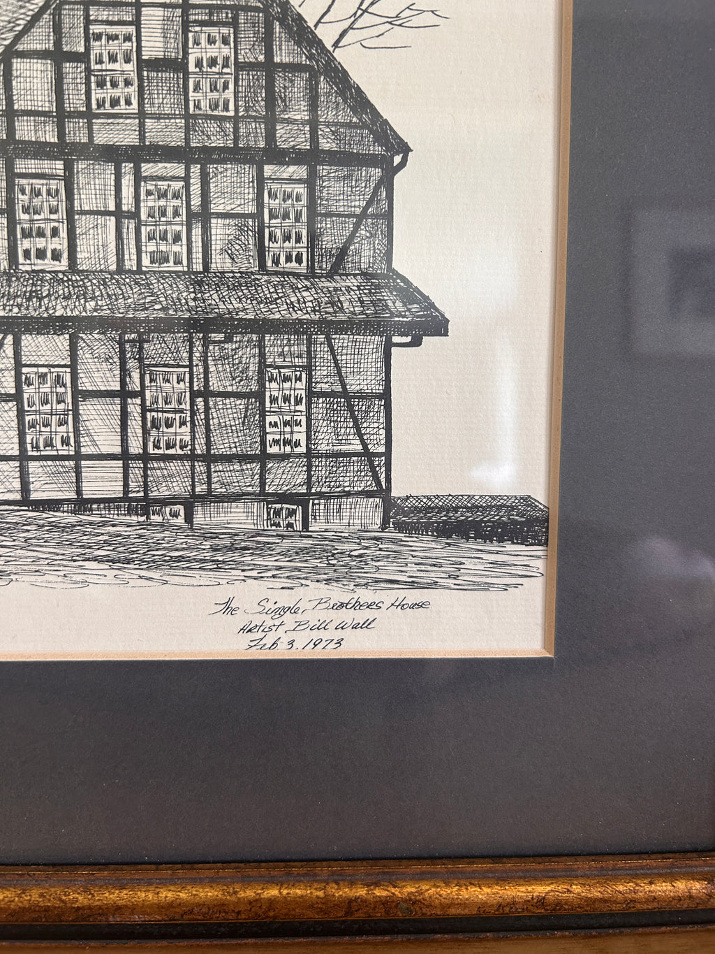 Vintage 1973 Pen-and-Ink Architectural Drawing- Old Salem