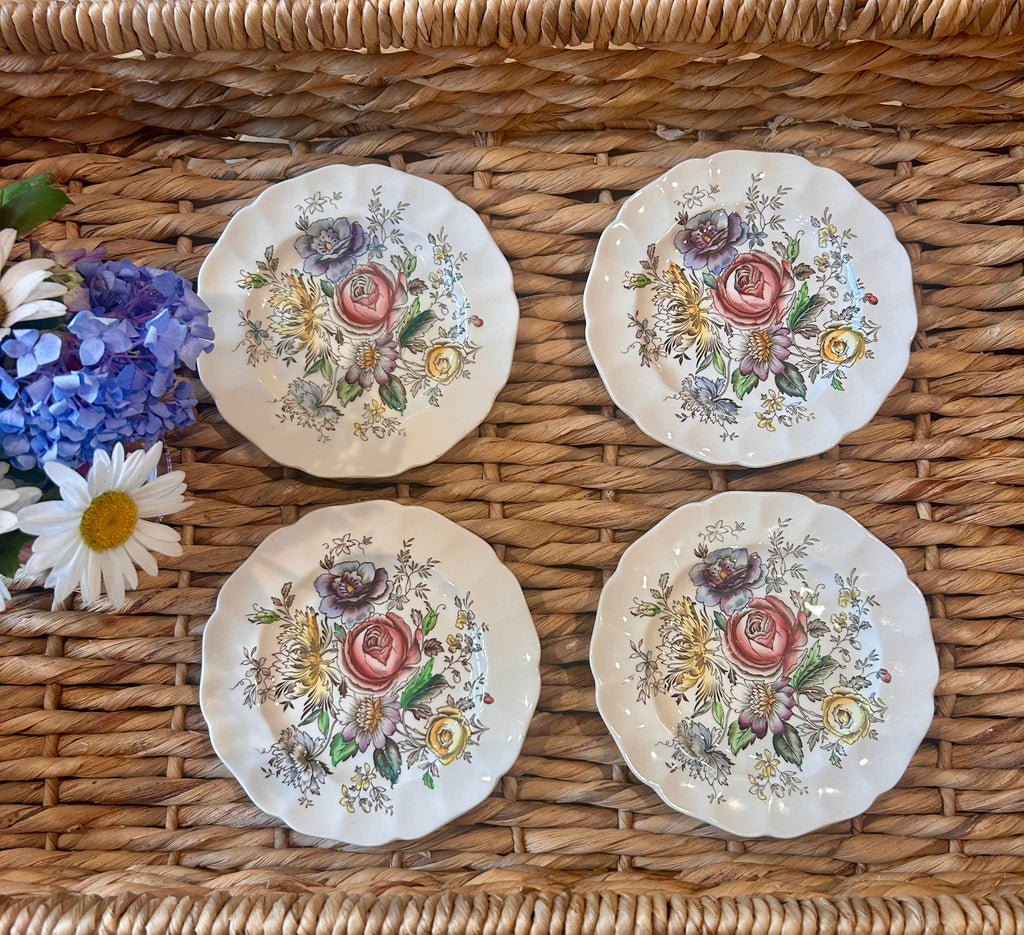 Vintage Johnson Brothers “Sheraton Floral Center” Ironstone Plates- Set of 4