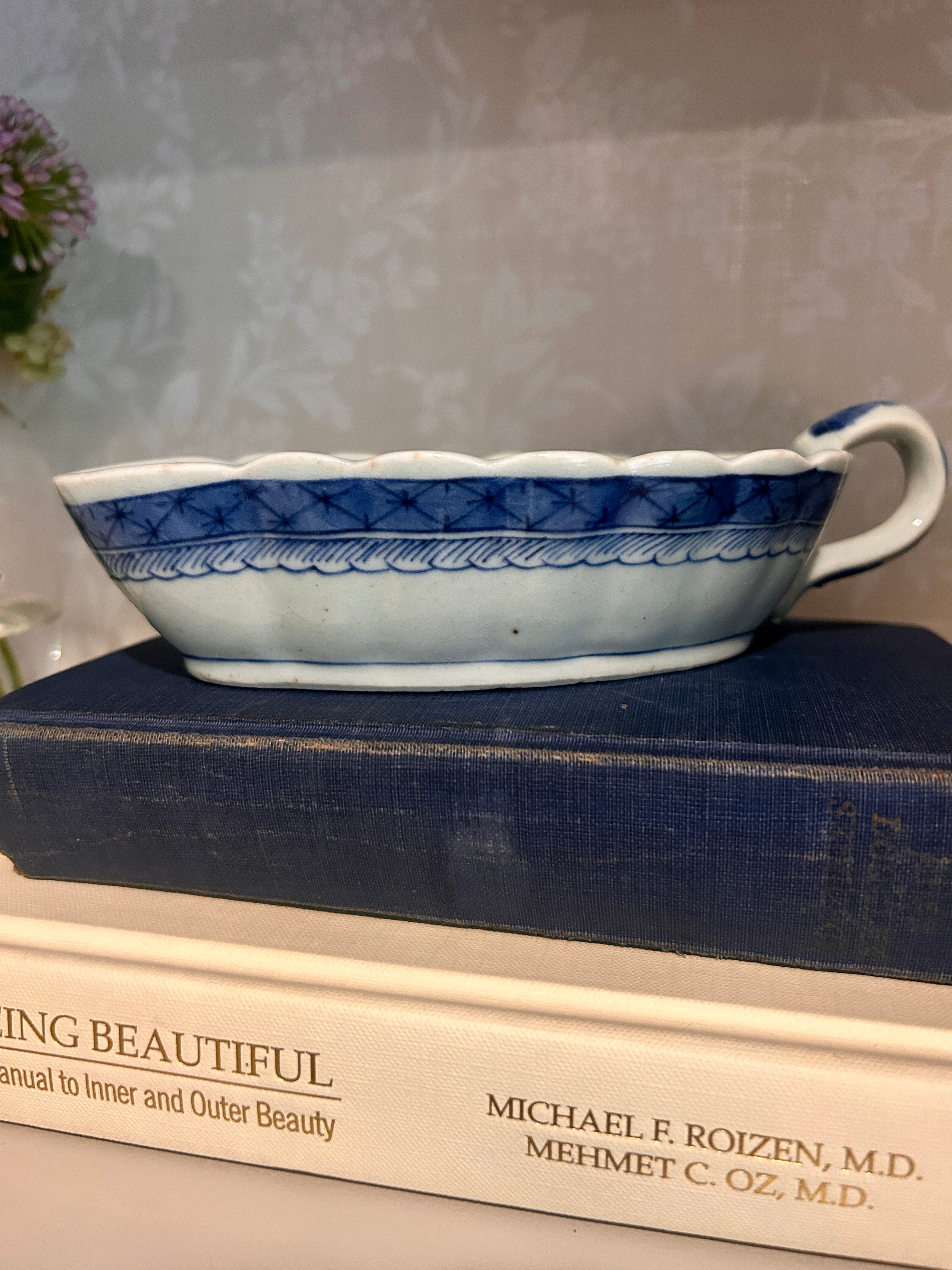 Antique Chinese Export Canton Blue & White Saucedish