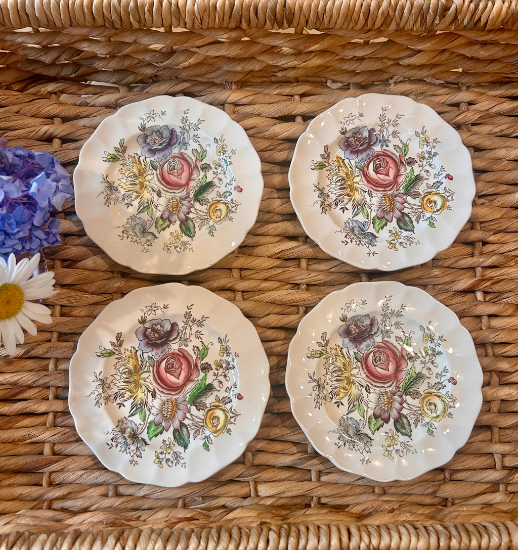 Vintage Johnson Brothers “Sheraton Floral Center” Ironstone Plates- Set of 4