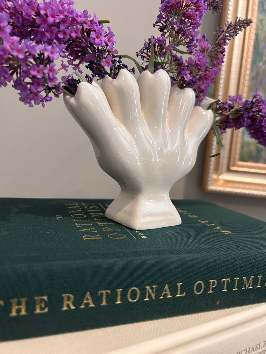 Vintage Petite White Five-Finger Bud Vase