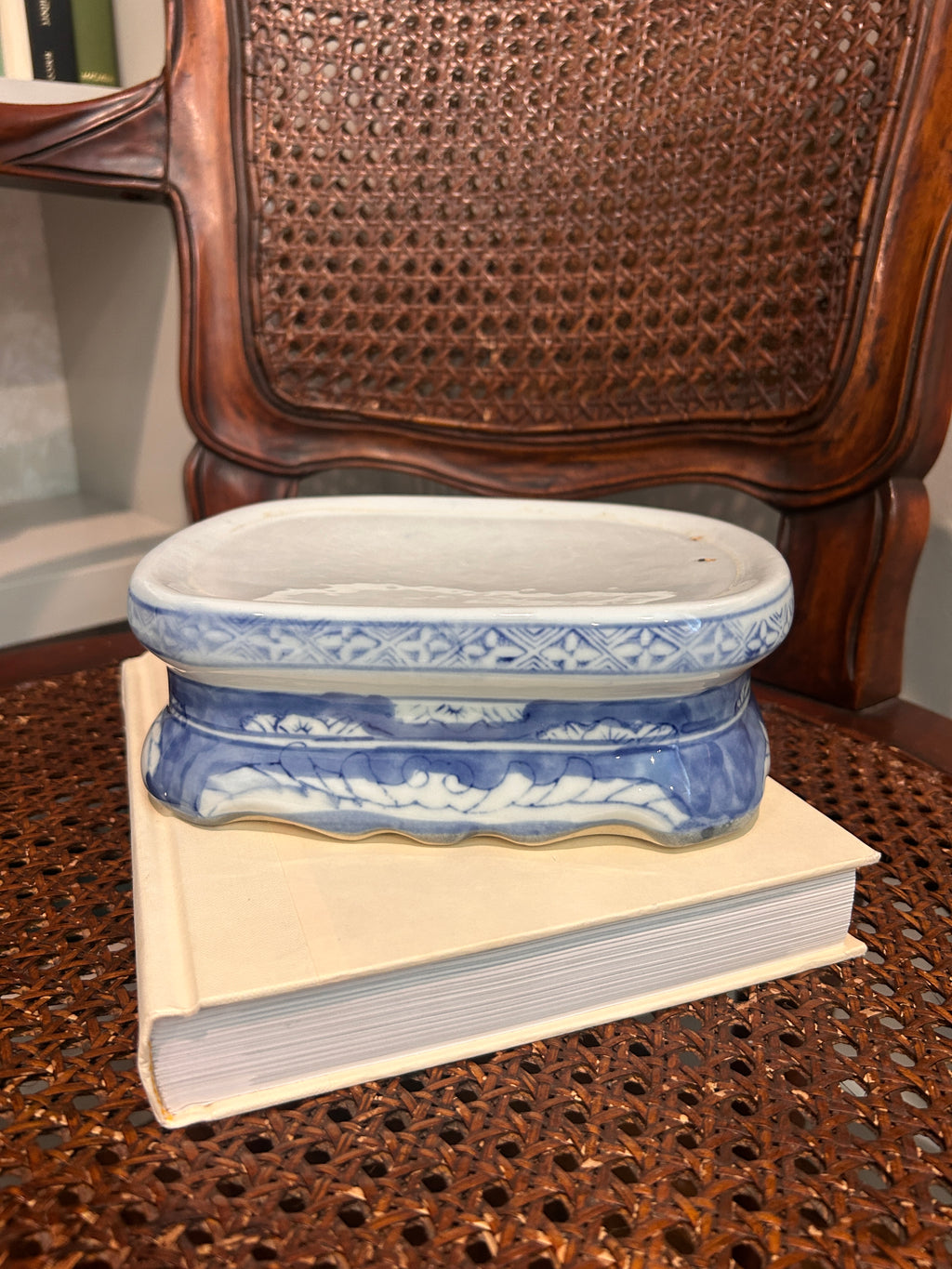 Vintage Blue and White Chinoiserie Planter with Matching Stand