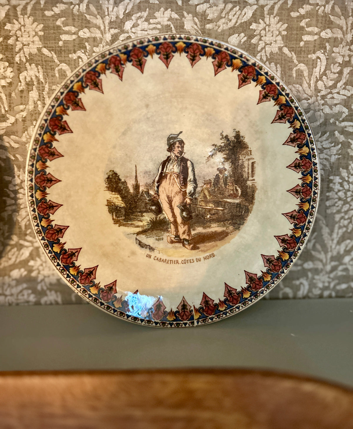 Antique French Sarreguemines Talking Plates – Set of 4 Regional Scenes