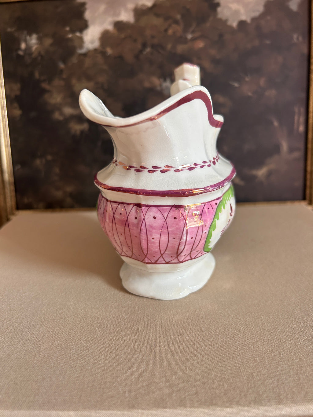Antique Pink Lusterware Creamer Pitcher