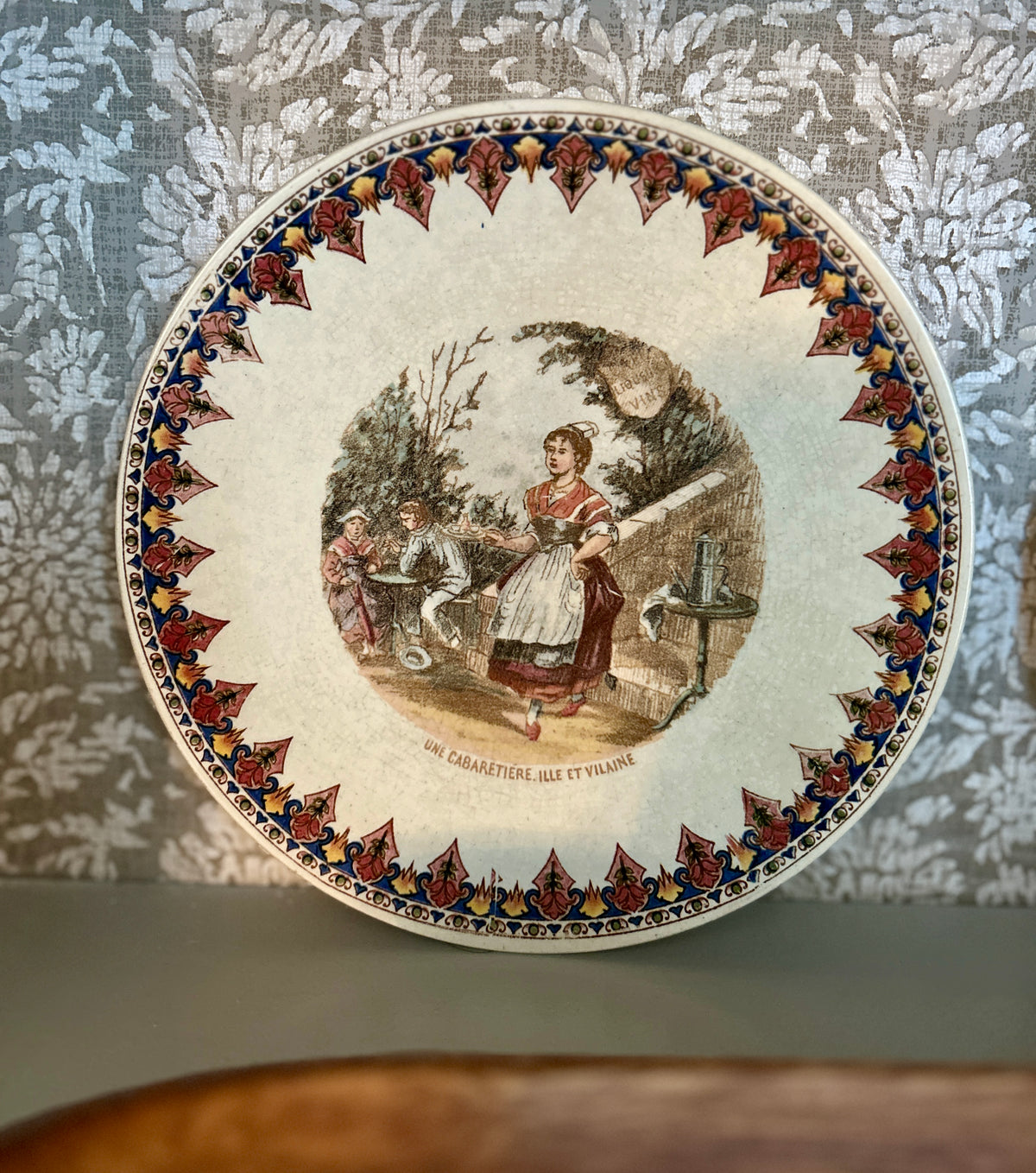 Antique French Sarreguemines Talking Plates – Set of 4 Regional Scenes
