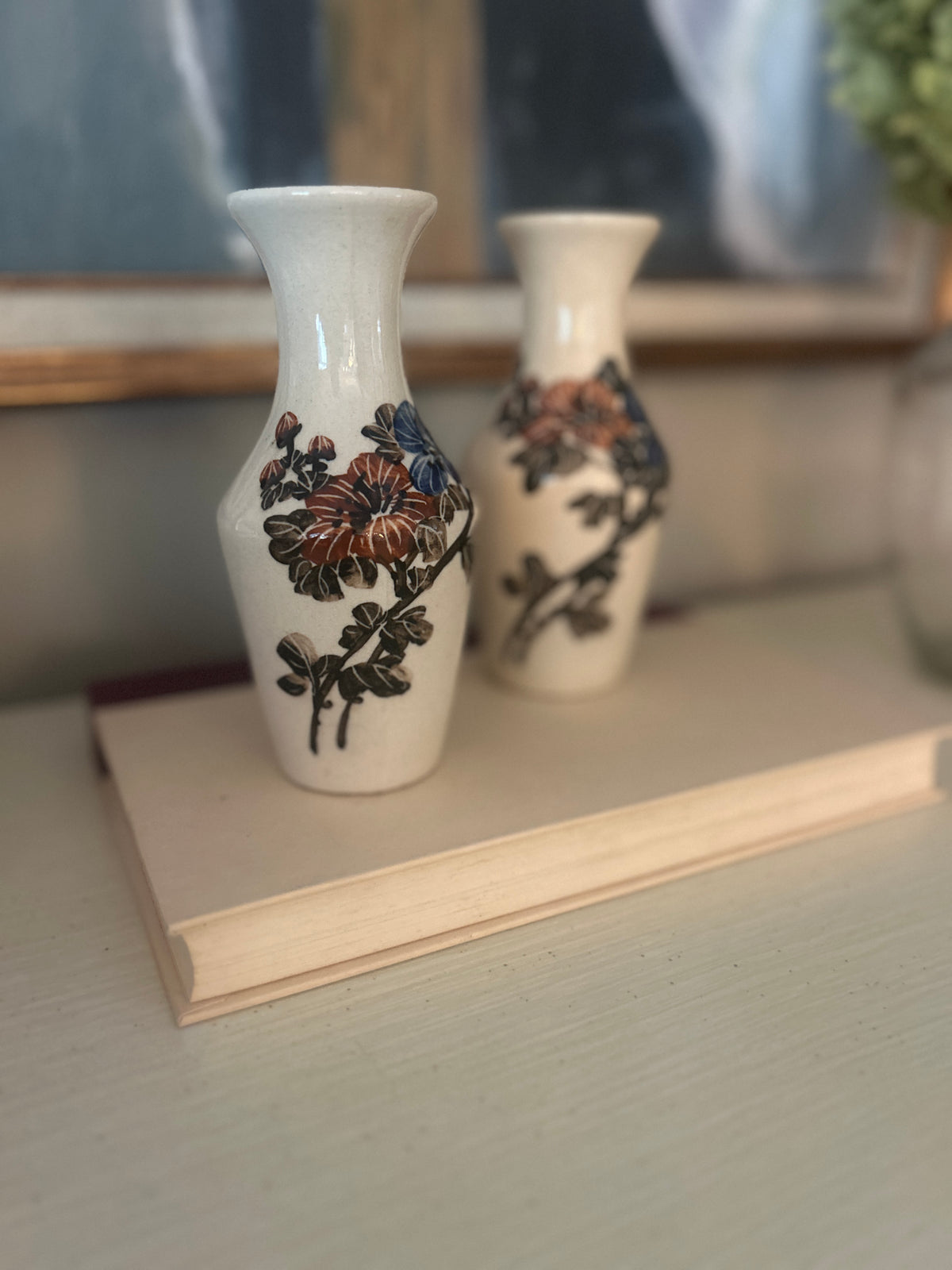 Vintage Floral Ceramic Bud Vase Pair