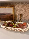 Vintage Cream Ceramic Woven Lattice Basket Tray