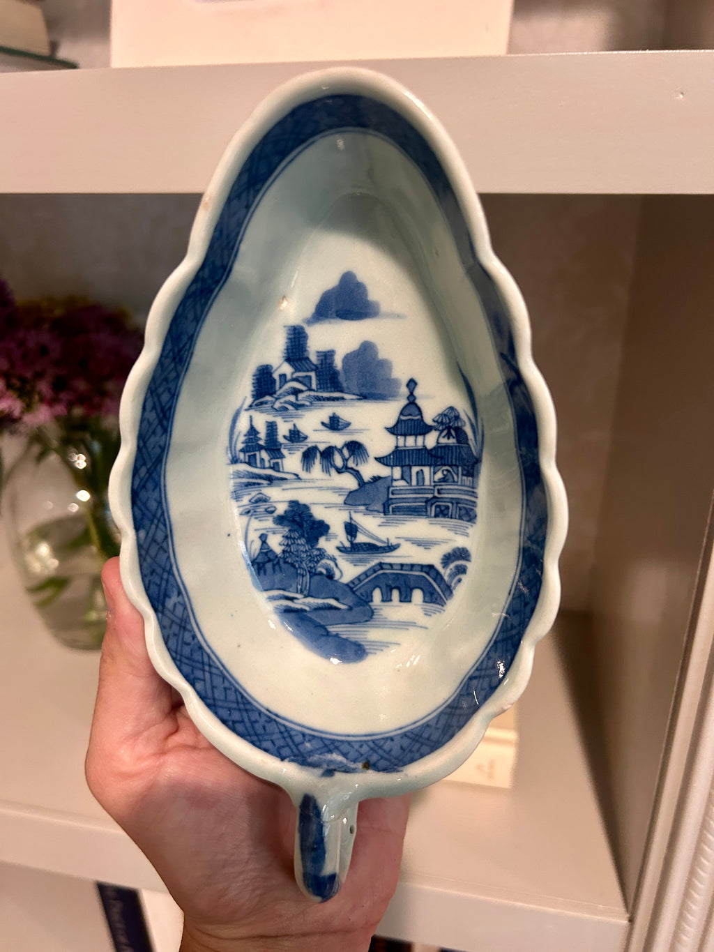 Antique Chinese Export Canton Blue & White Saucedish