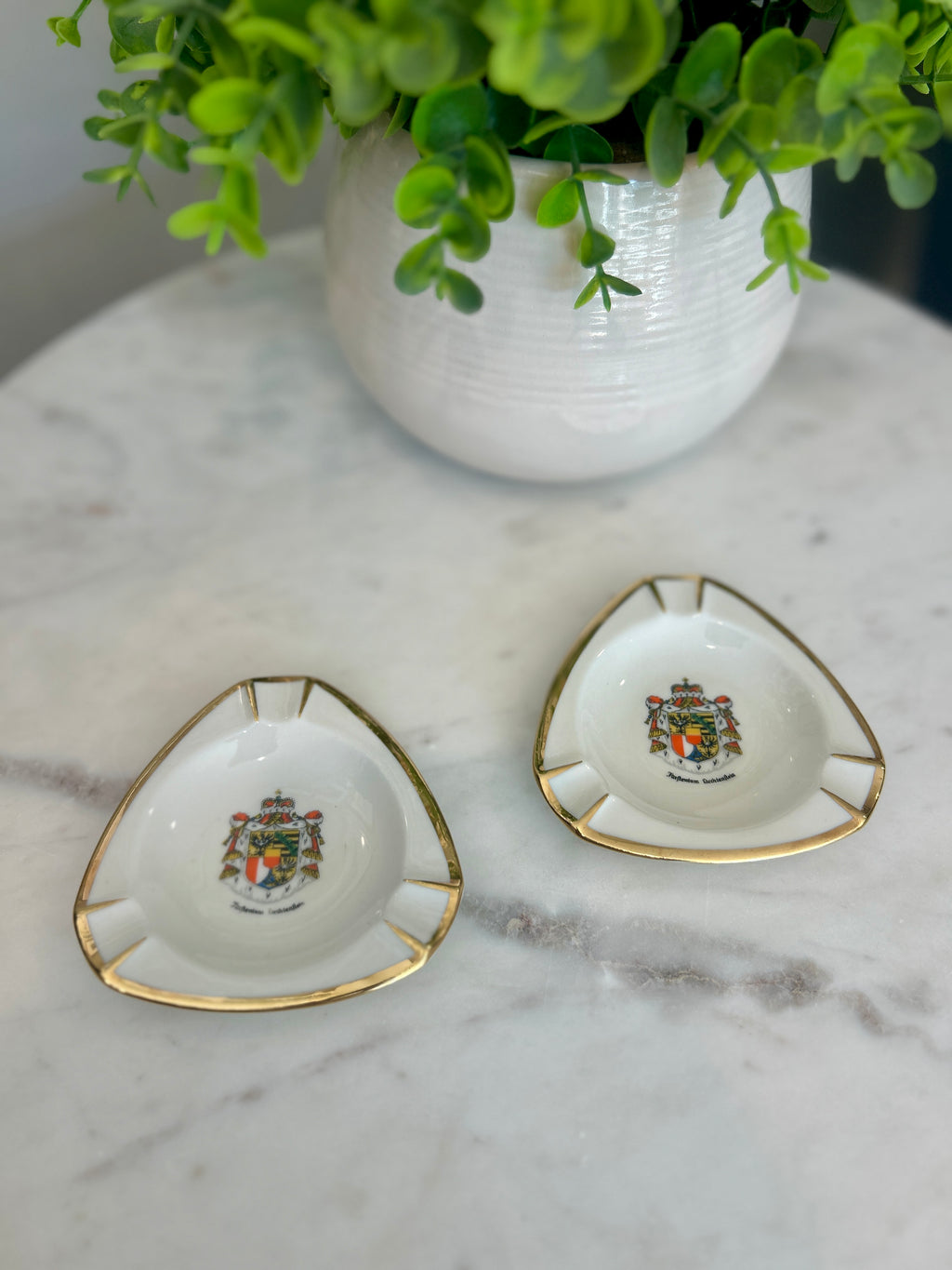 Vintage Rheintal Suisse Liechtenstein Porcelain Ashtray Catchall – Set of 2