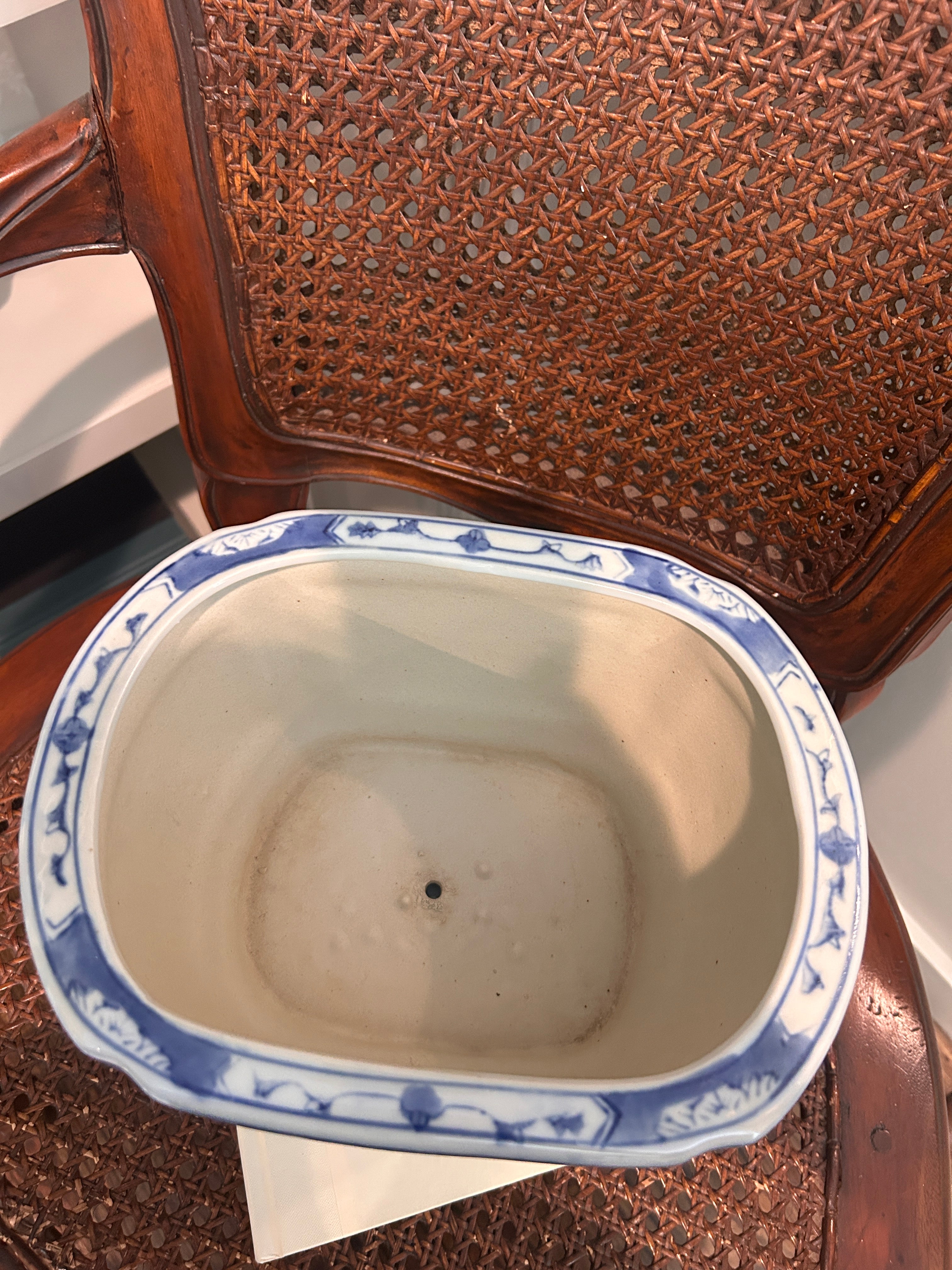 Vintage Blue and White Chinoiserie Planter with Matching Stand