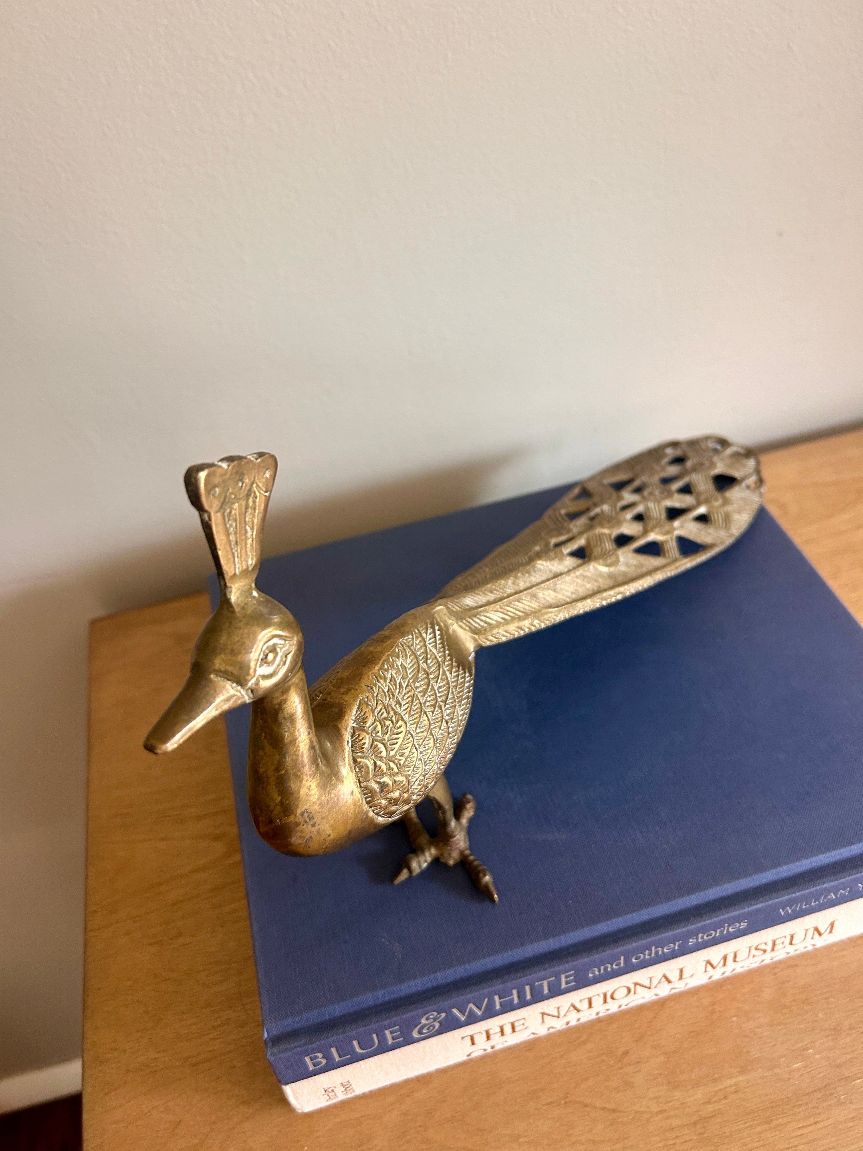 Vintage Large Brass Peacock Figure