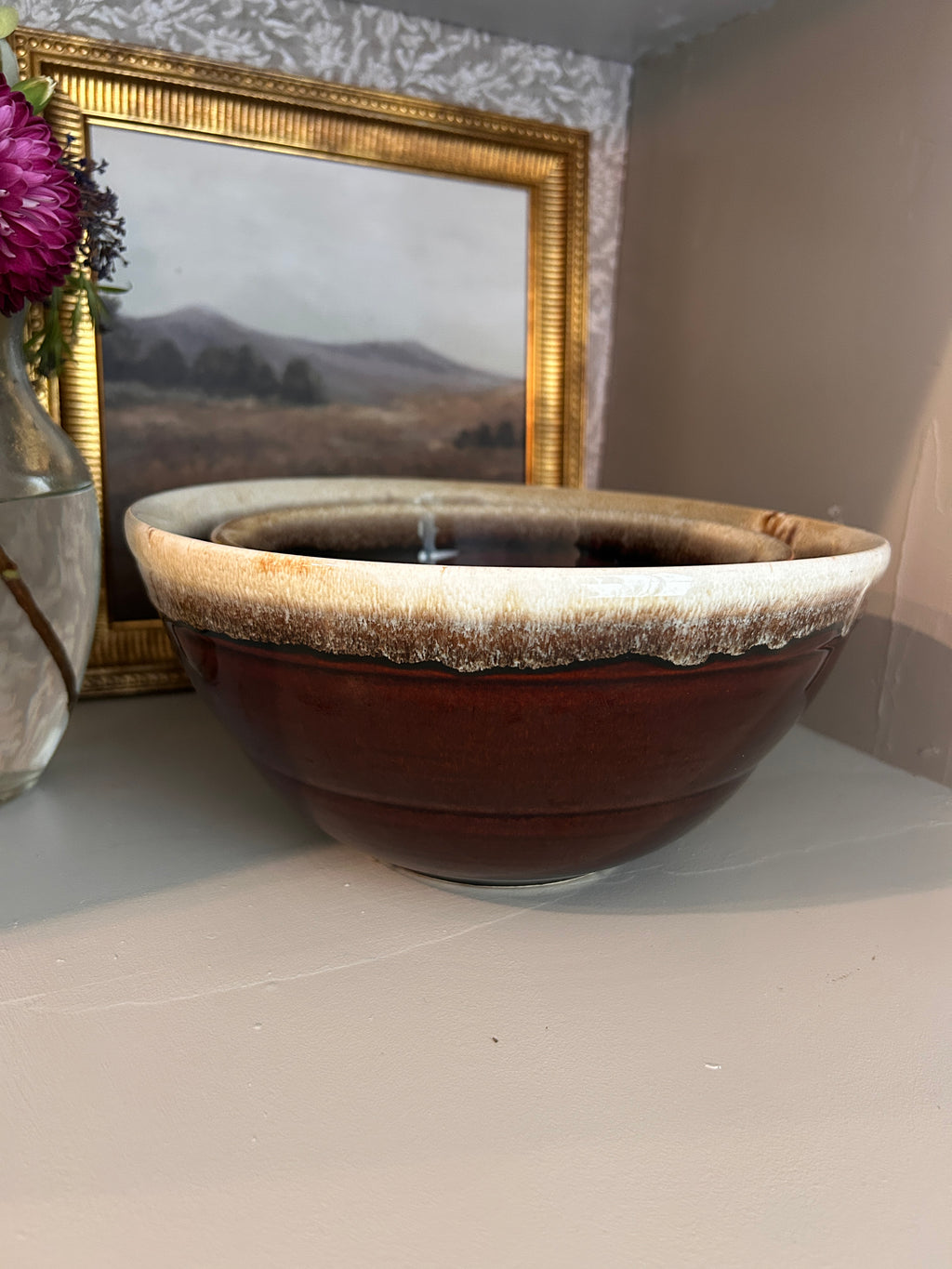 Vintage Brown Drip Glaze Nesting Mixing Bowls – Set of 2