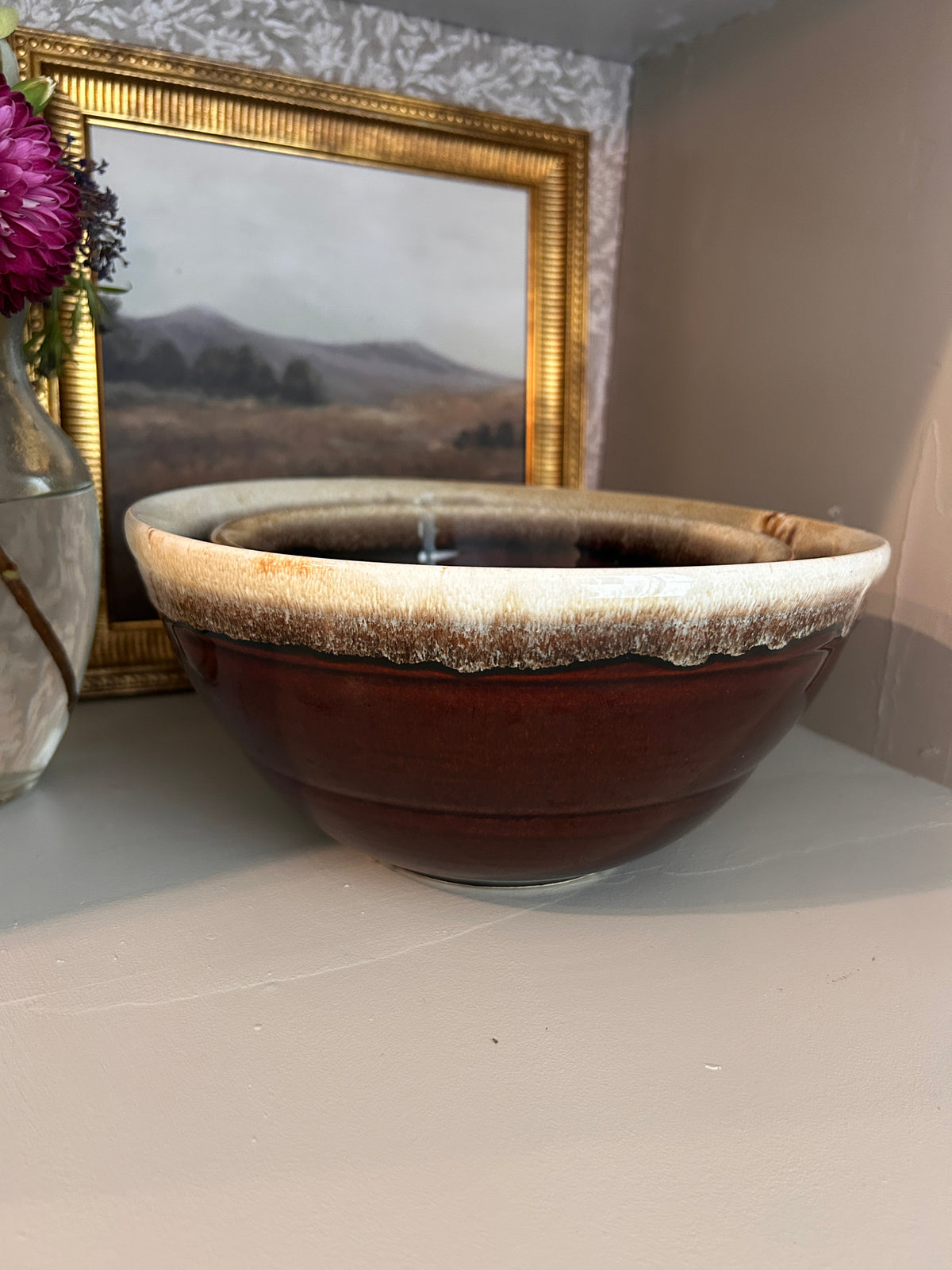 Vintage Brown Drip Glaze Nesting Mixing Bowls – Set of 2