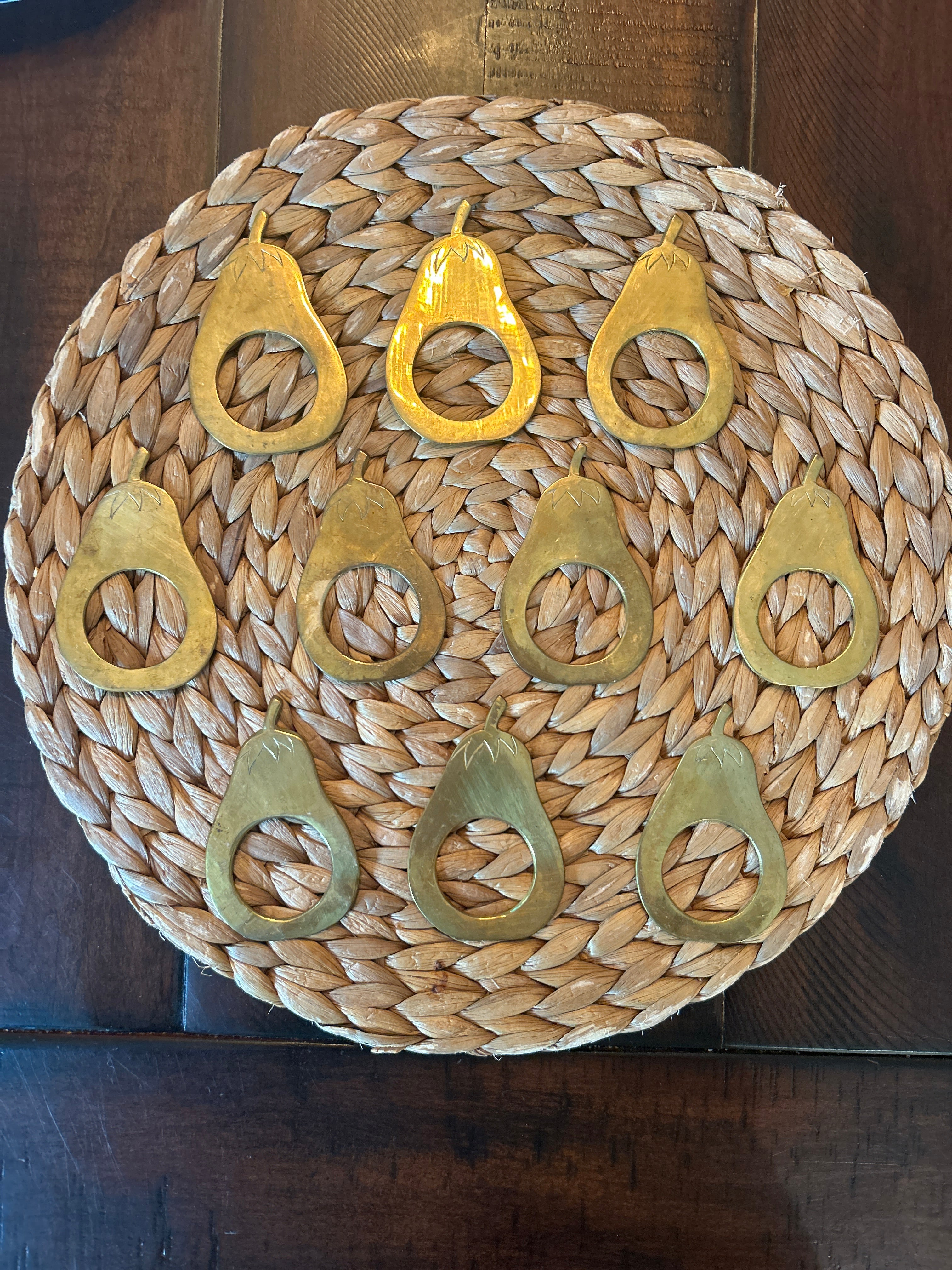 Vintage Brass Pear Napkin Rings- Set of 10