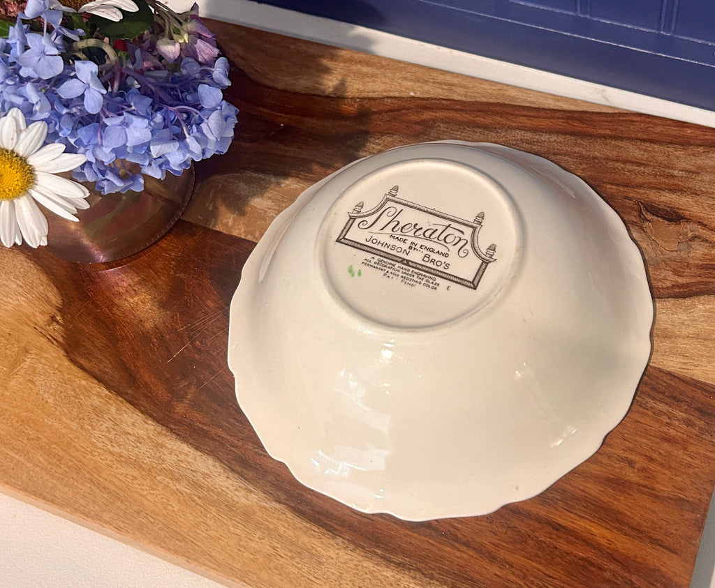 Vintage Johnson Brothers “Sheraton Floral Center” Ironstone Bowl