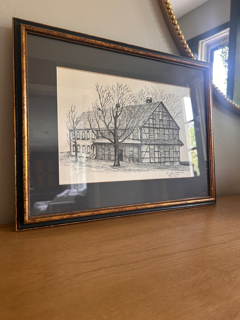 Vintage 1973 Pen-and-Ink Architectural Drawing- Old Salem