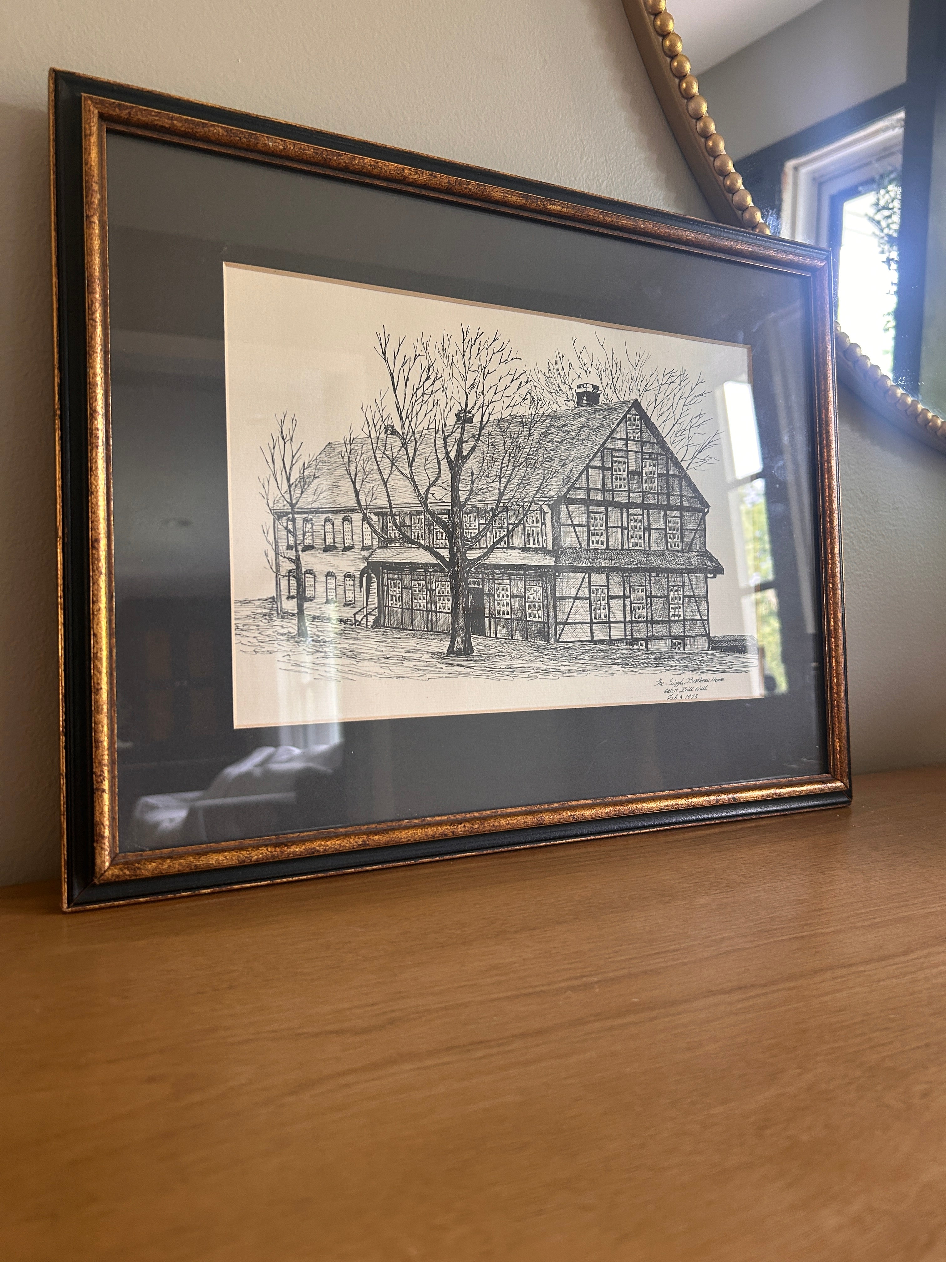 Vintage 1973 Pen-and-Ink Architectural Drawing- Old Salem