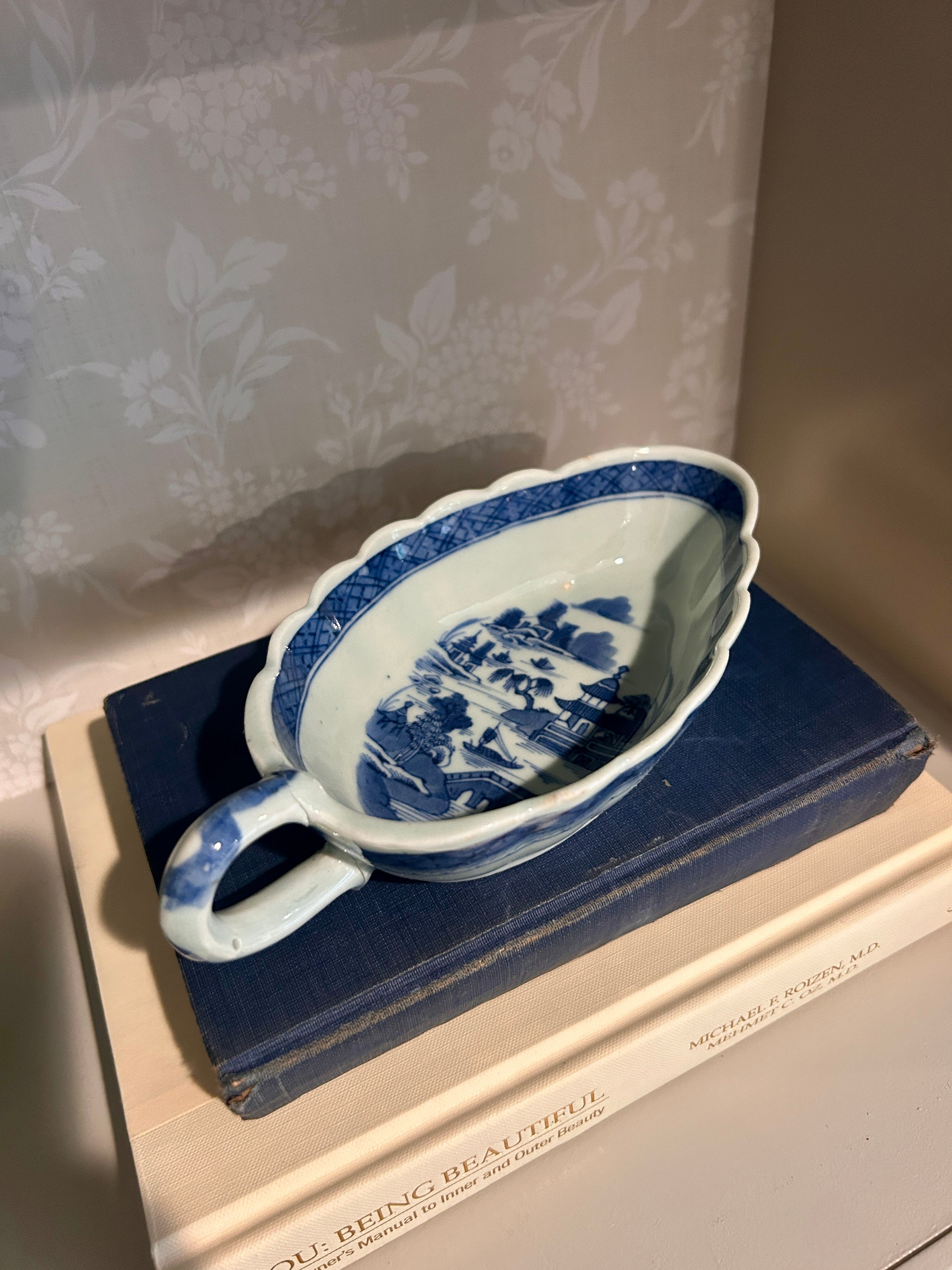 Antique Chinese Export Canton Blue & White Saucedish