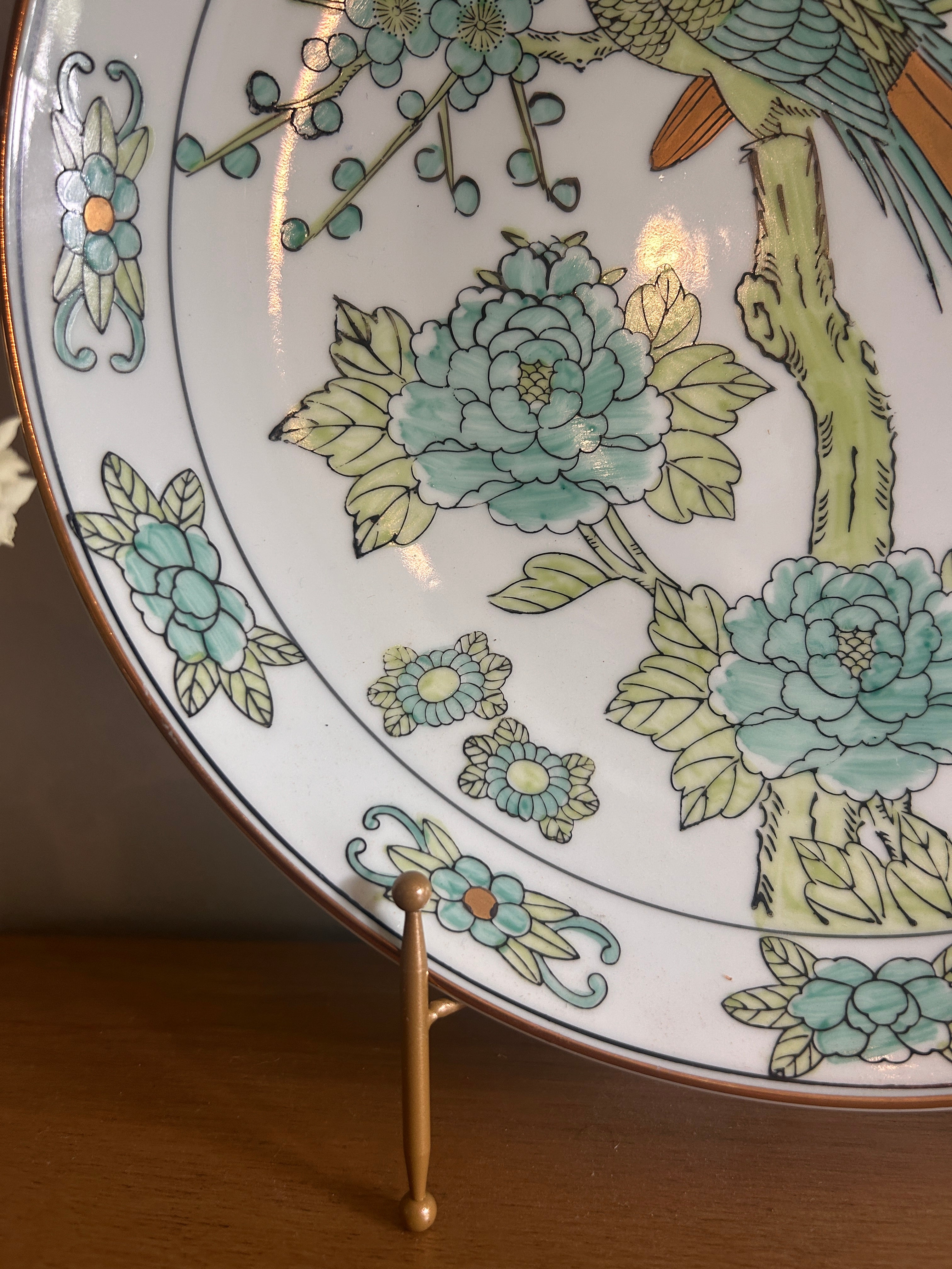 Vintage Gold Imari Hand Painted Chinoiserie Peacock Plate