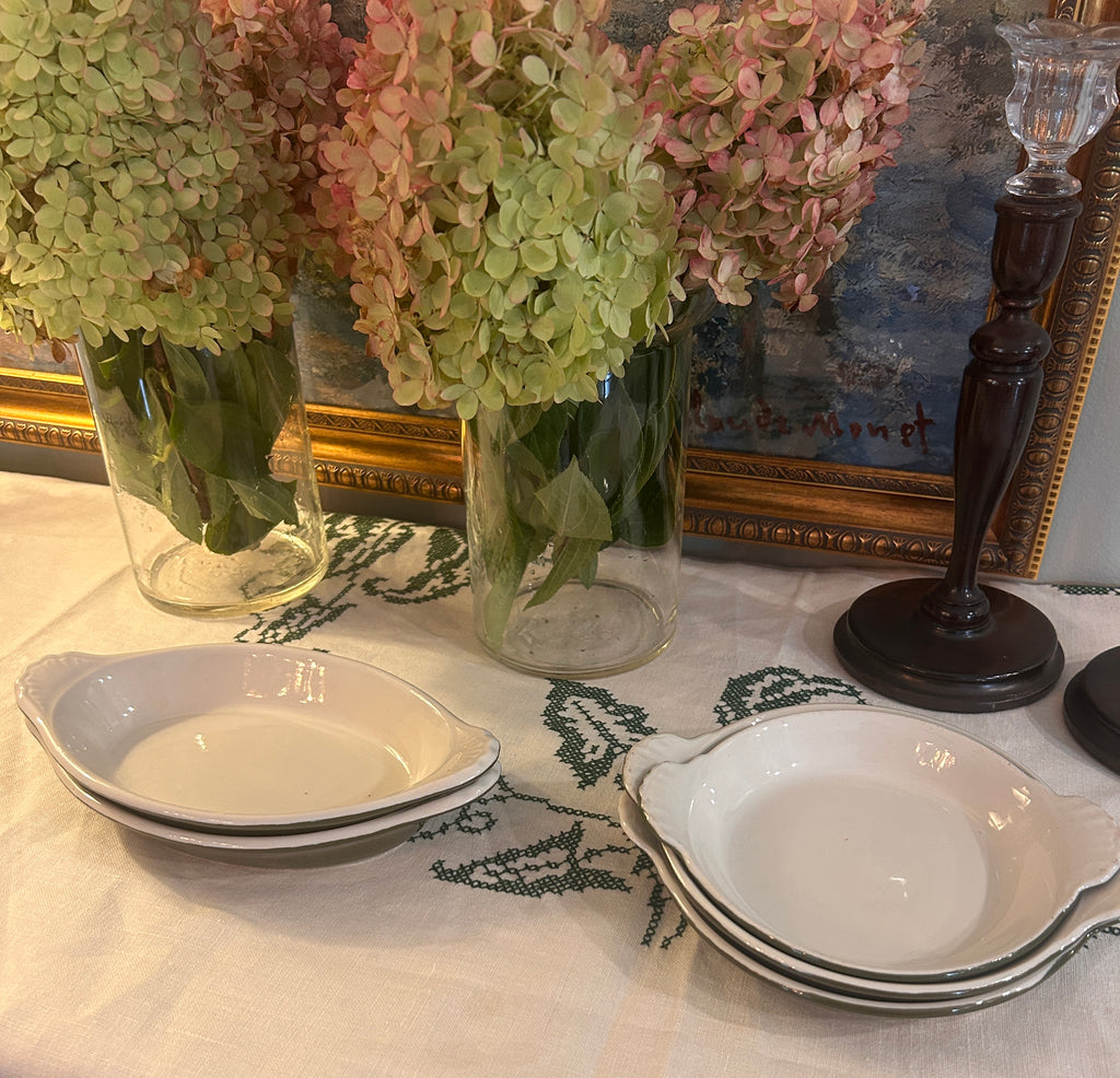 Vintage Hall China Olive Green & White Petite Casserole Serving Dishes – Set of 5