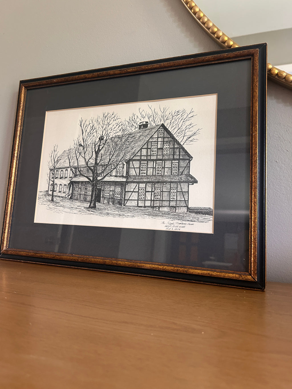 Vintage 1973 Pen-and-Ink Architectural Drawing- Old Salem