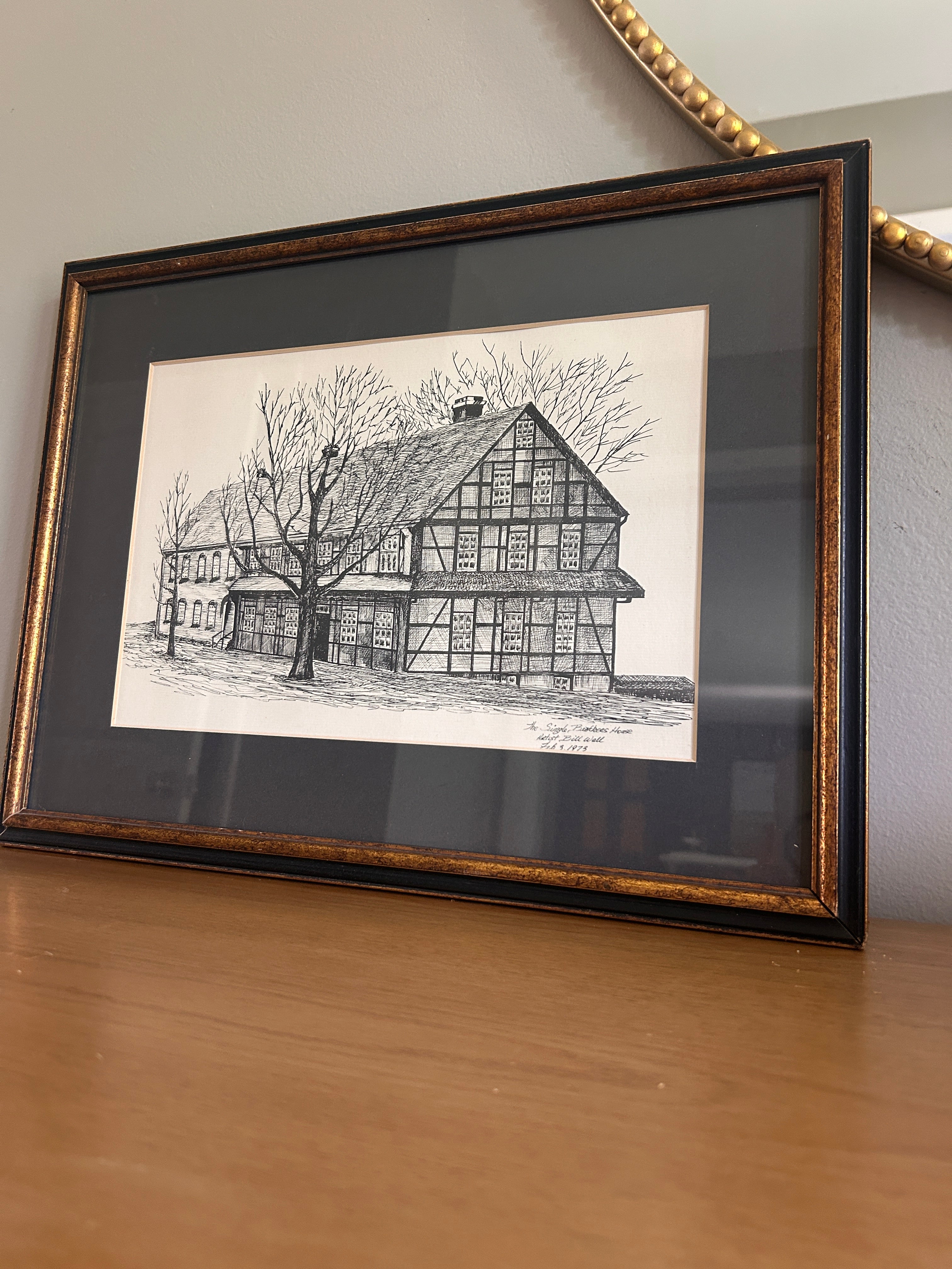 Vintage 1973 Pen-and-Ink Architectural Drawing- Old Salem