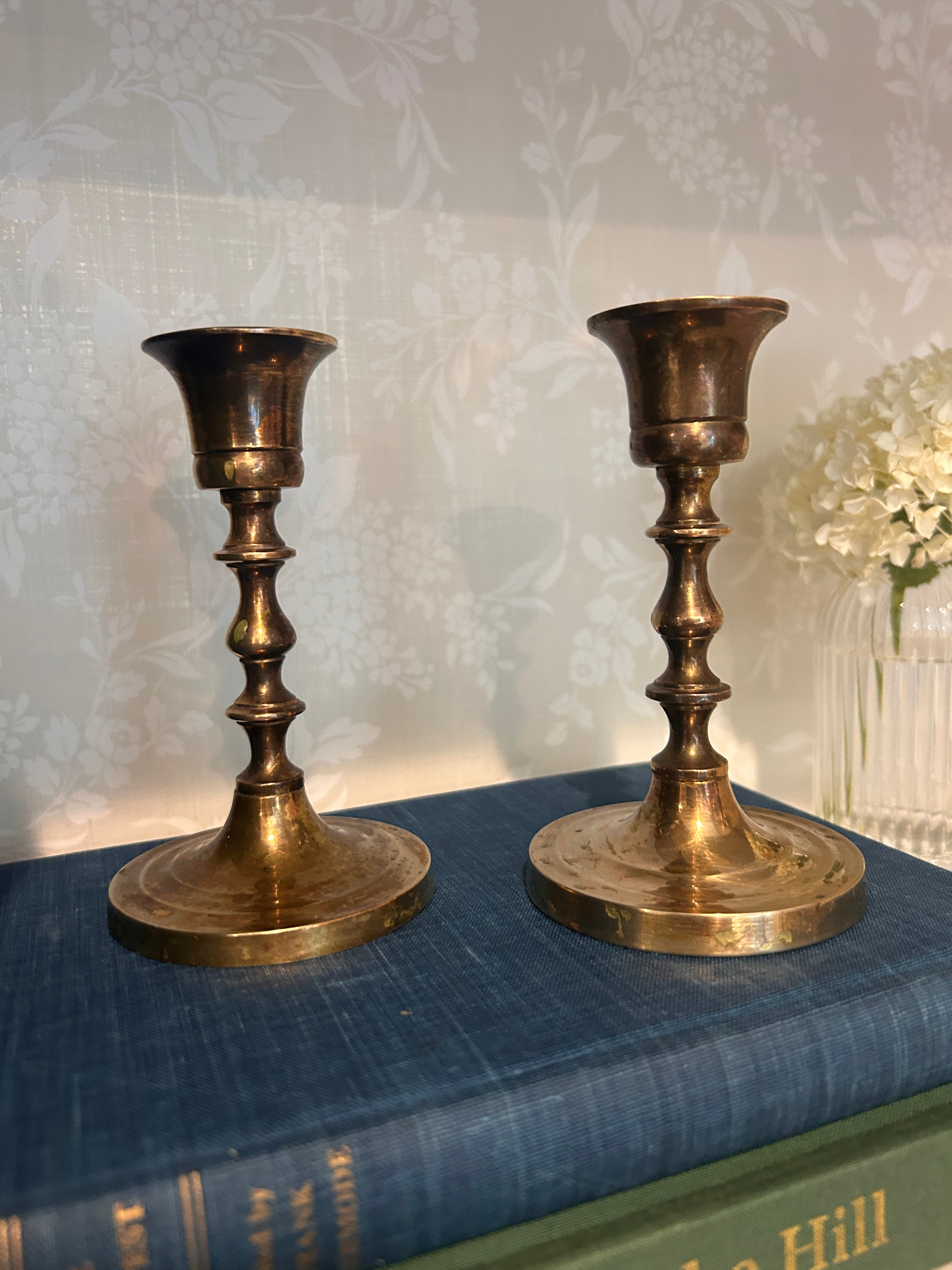 Vintage Brass Candlestick Holder Pair