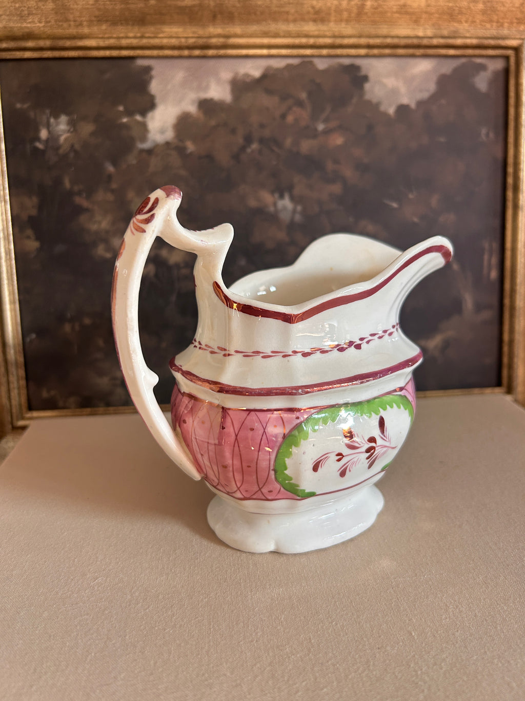 Antique Pink Lusterware Creamer Pitcher
