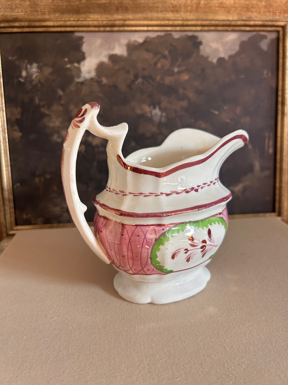 Antique Pink Lusterware Creamer Pitcher