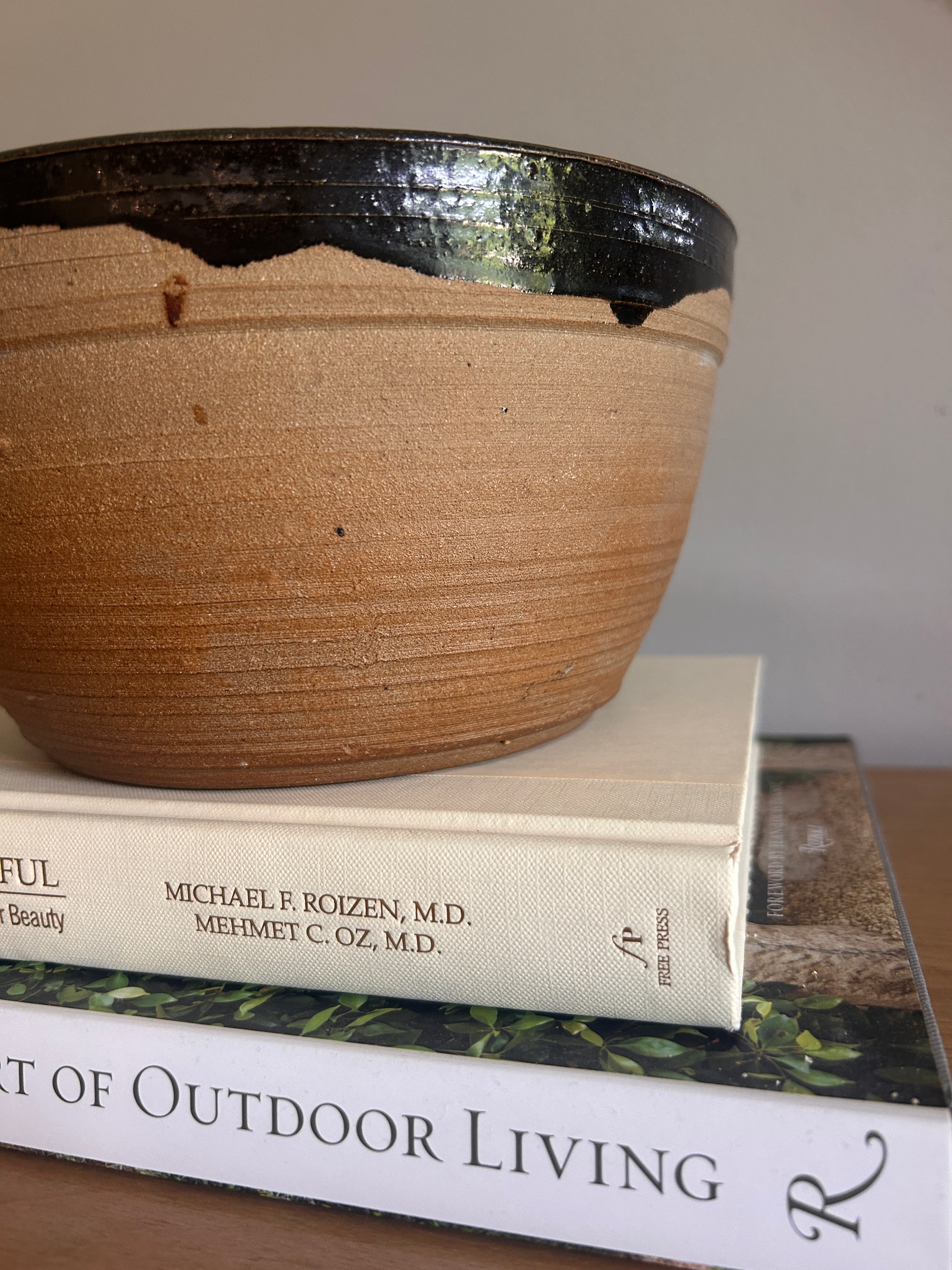 Vintage Signed Studio Pottery Drip Glaze Stoneware Bowl