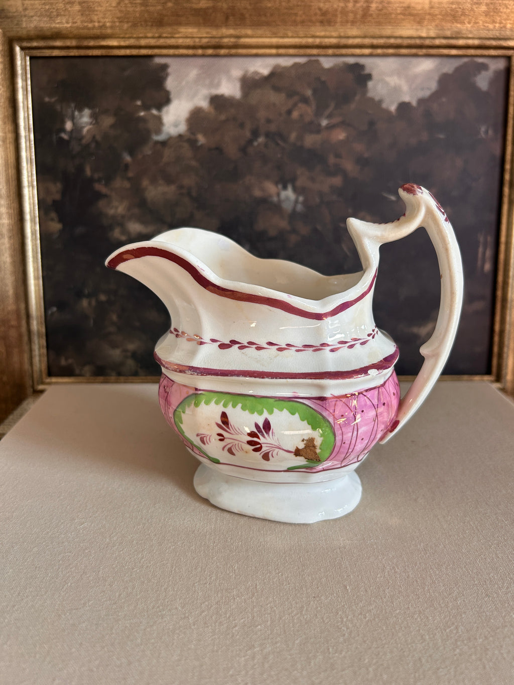 Antique Pink Lusterware Creamer Pitcher
