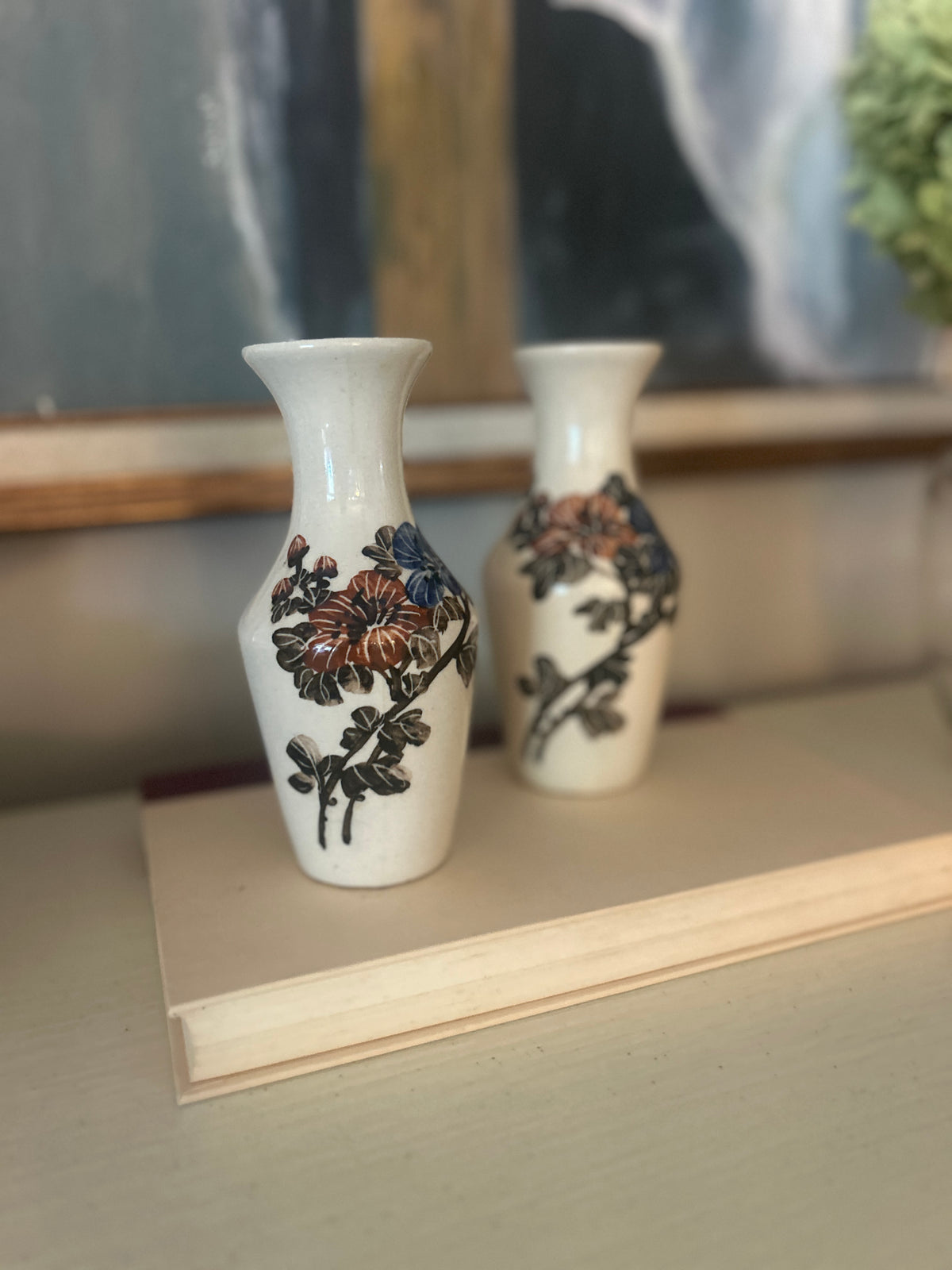 Vintage Floral Ceramic Bud Vase Pair