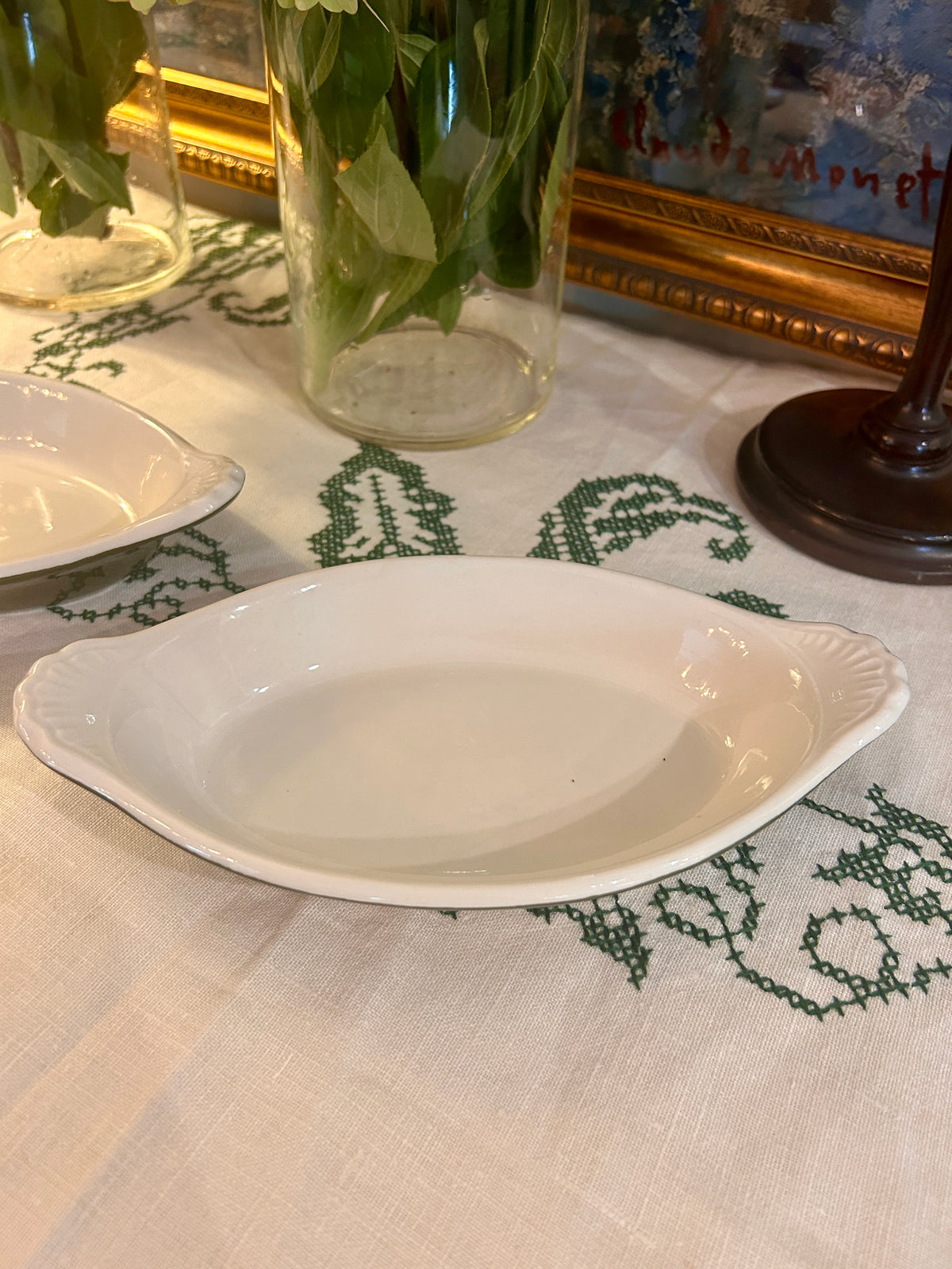 Vintage Hall China Olive Green & White Petite Casserole Serving Dishes – Set of 5