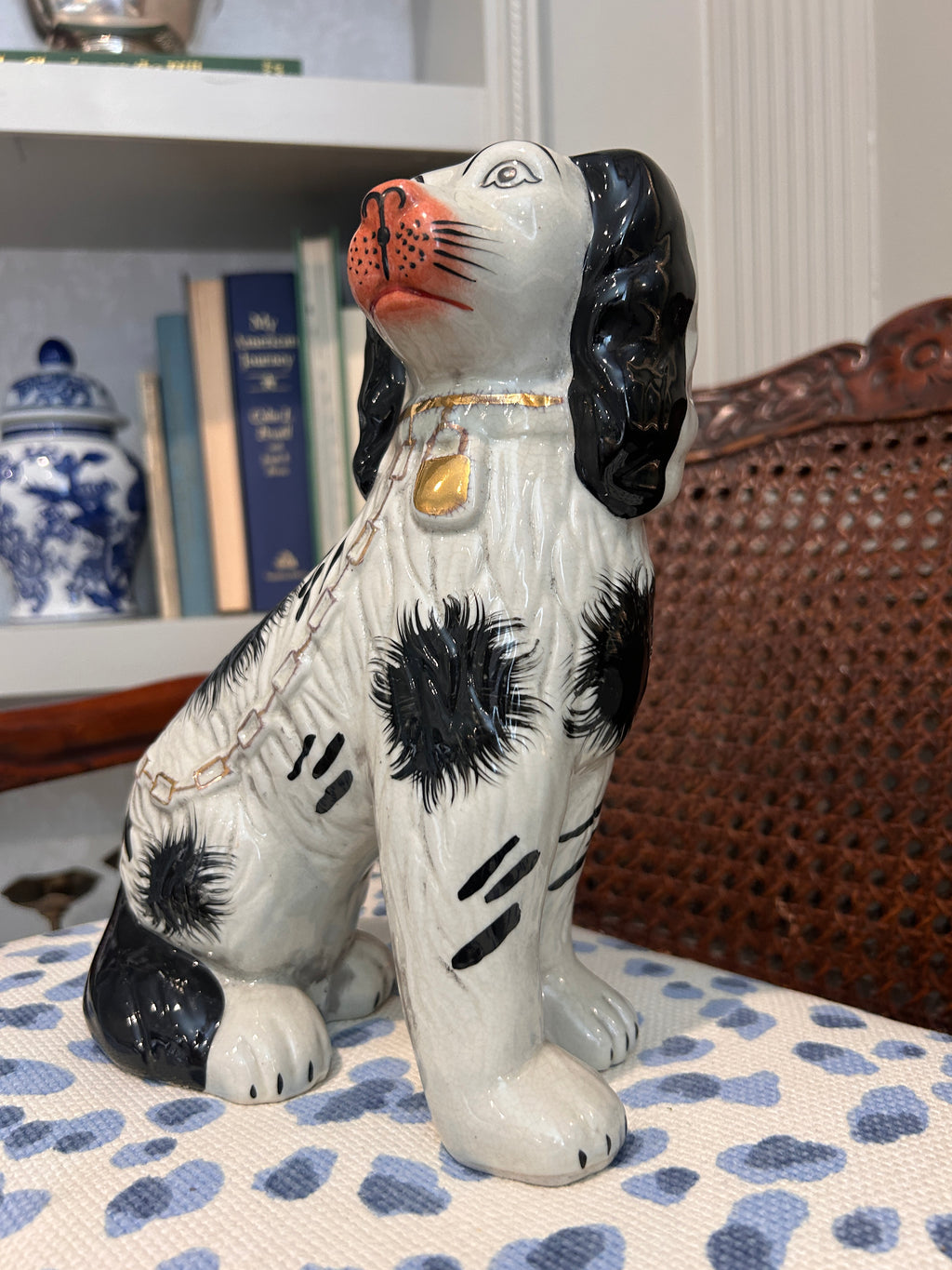 Vintage Staffordshire-Style Black & White Spaniel Dog